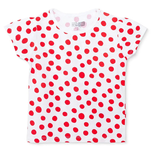 HelloBaby Girls T-shirt Polka Dot Print Crew Neck Short Sleeve - Red