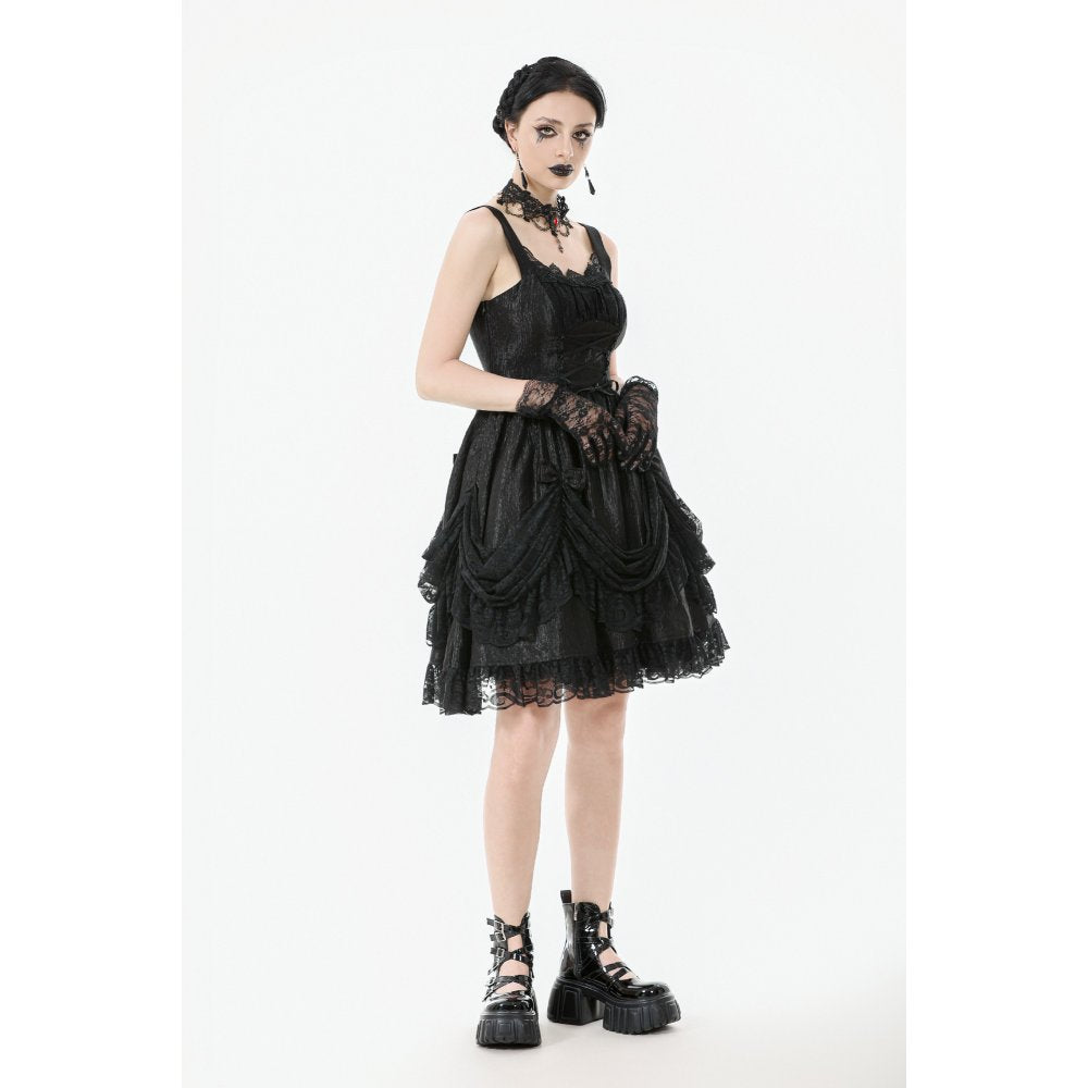 Dark in Love Shadow Lament Black Ruched Lace Gothic Lolita Dress