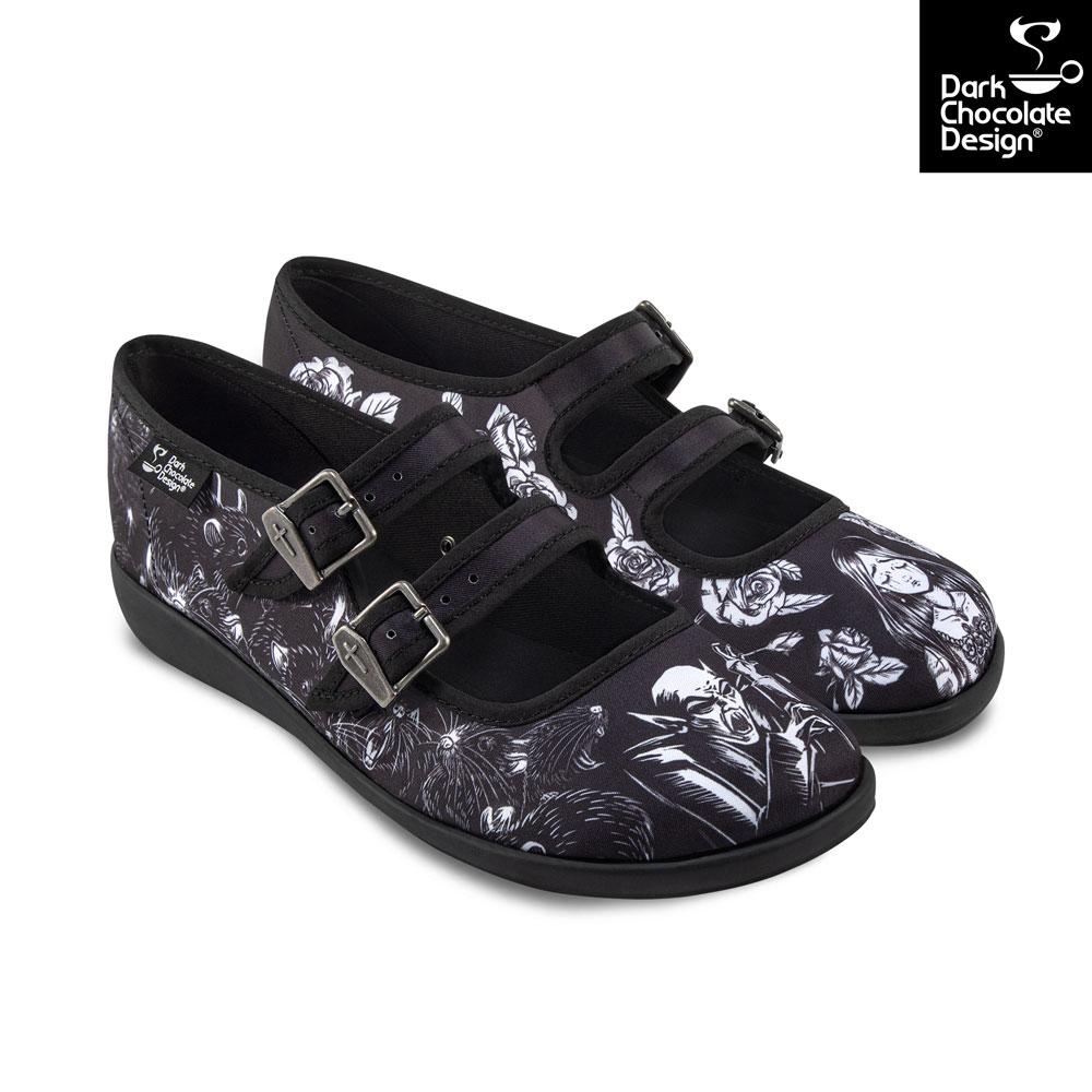 Hot Chocolate Design Death Stalks Gothic Mary Jane Flats – Vegan Shoes
