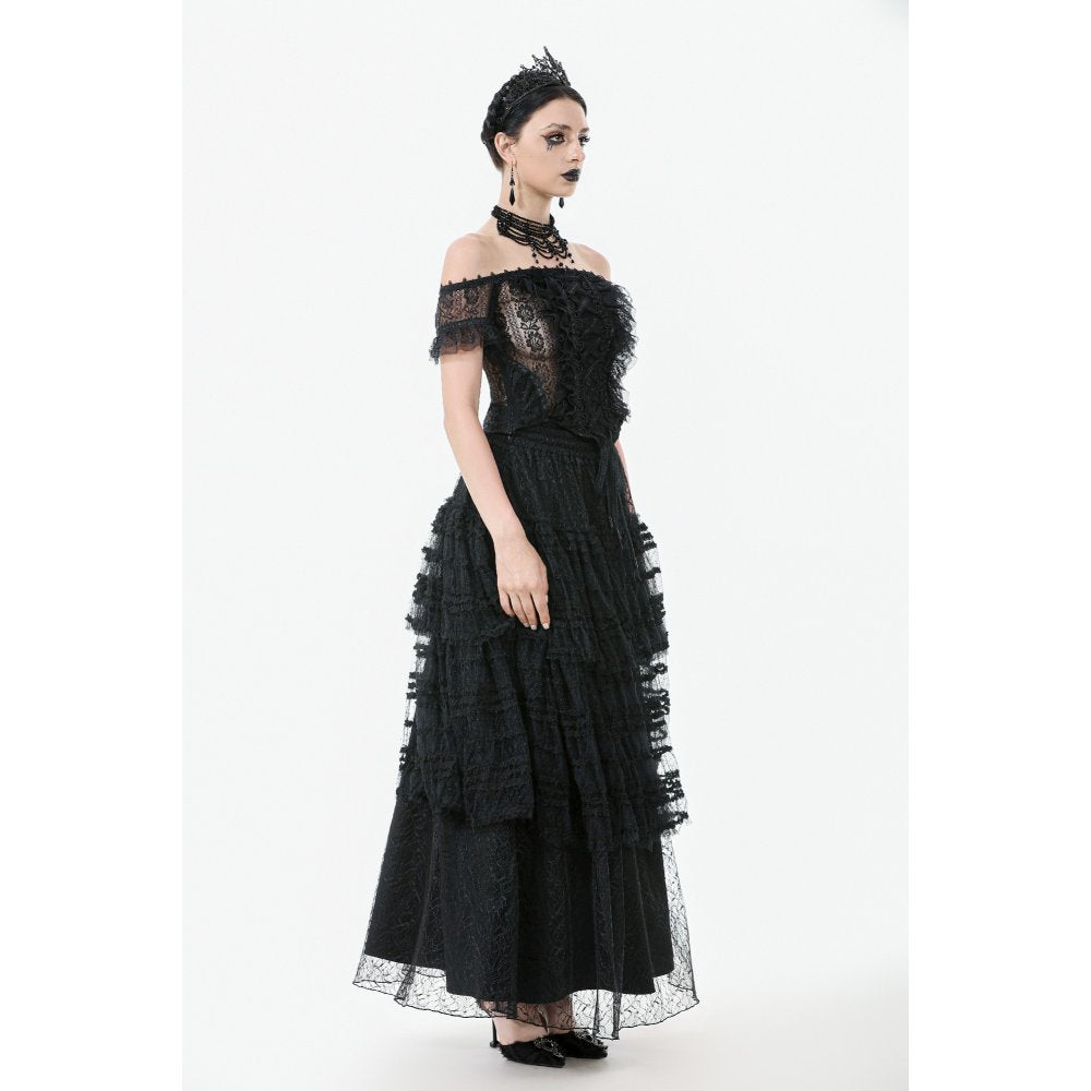 Dark in Love Ophelia Gothic Top – Black Lace Off-Shoulder Corset Style
