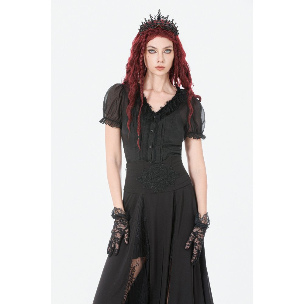 Dark in Love Gothic Long Skirt – High Waist Lace Inset Flowing Skirt