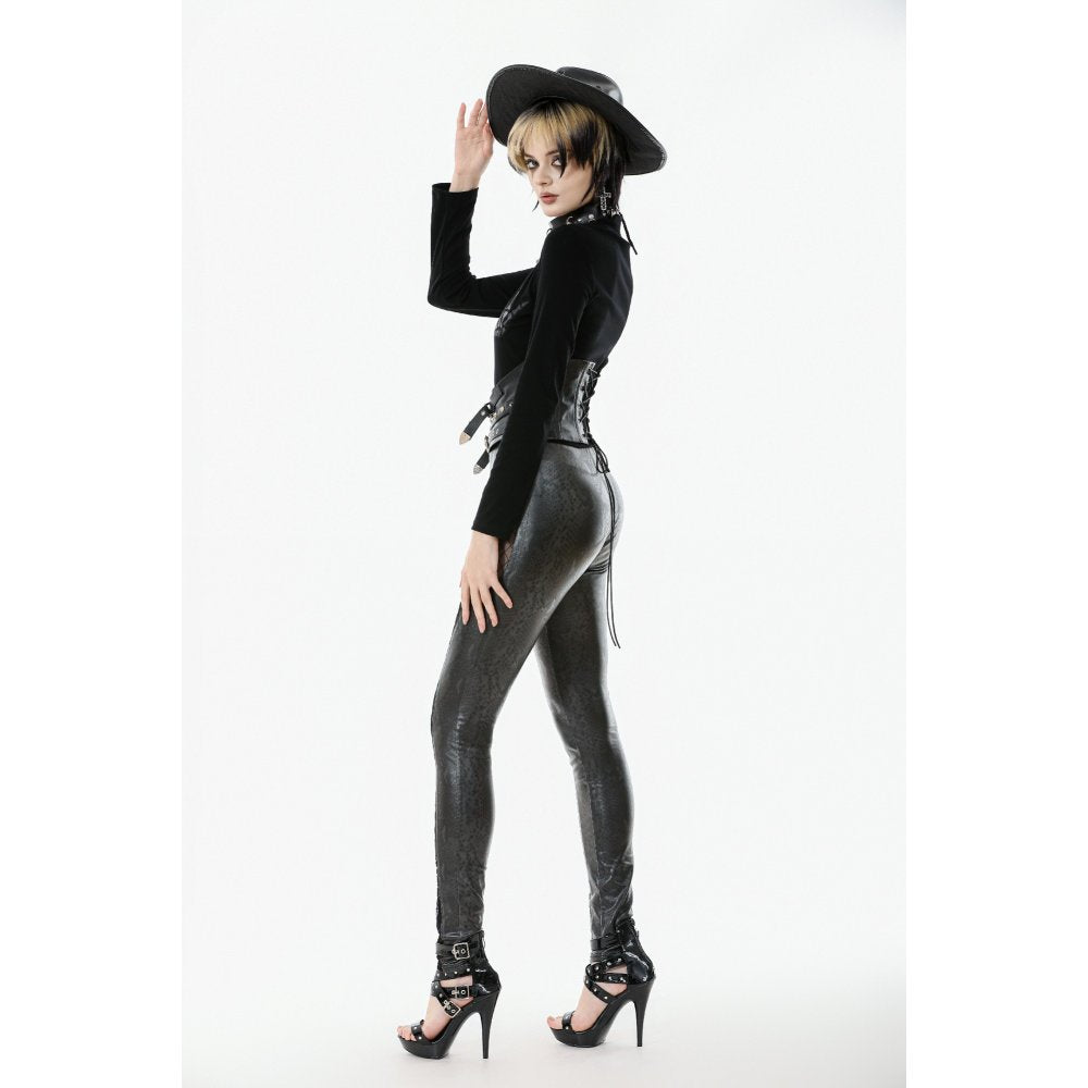 Dark in Love Serpentine Mesh Panel Leggings – Black Faux Leather