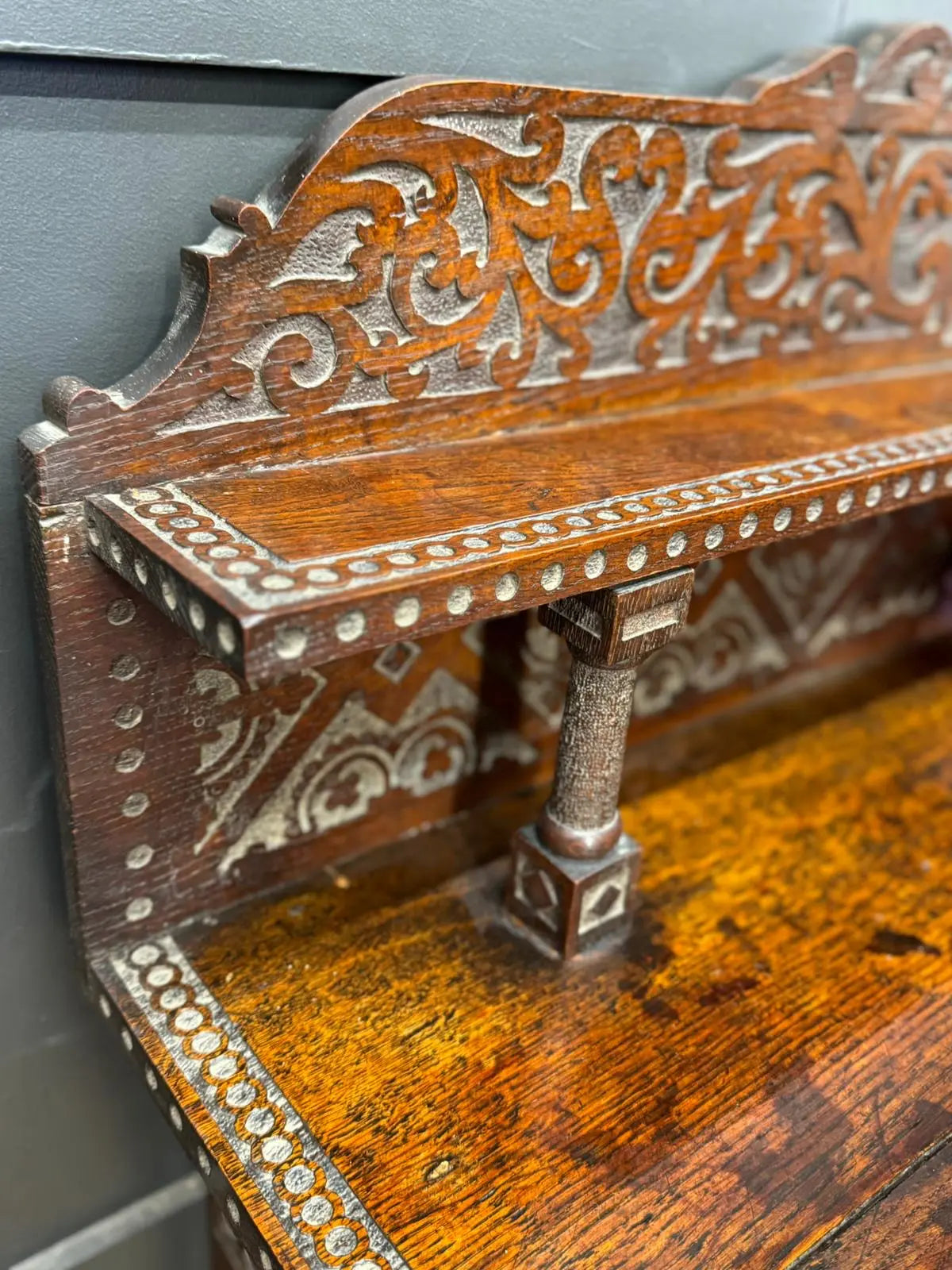 Antique Anglo-Indian Carved Oak Hall Table Sideboard / Antique Console Side Table