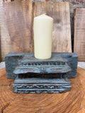 Indian Pillar Candle Holder – Rustic Reclaimed Wood Base in Dark Blue