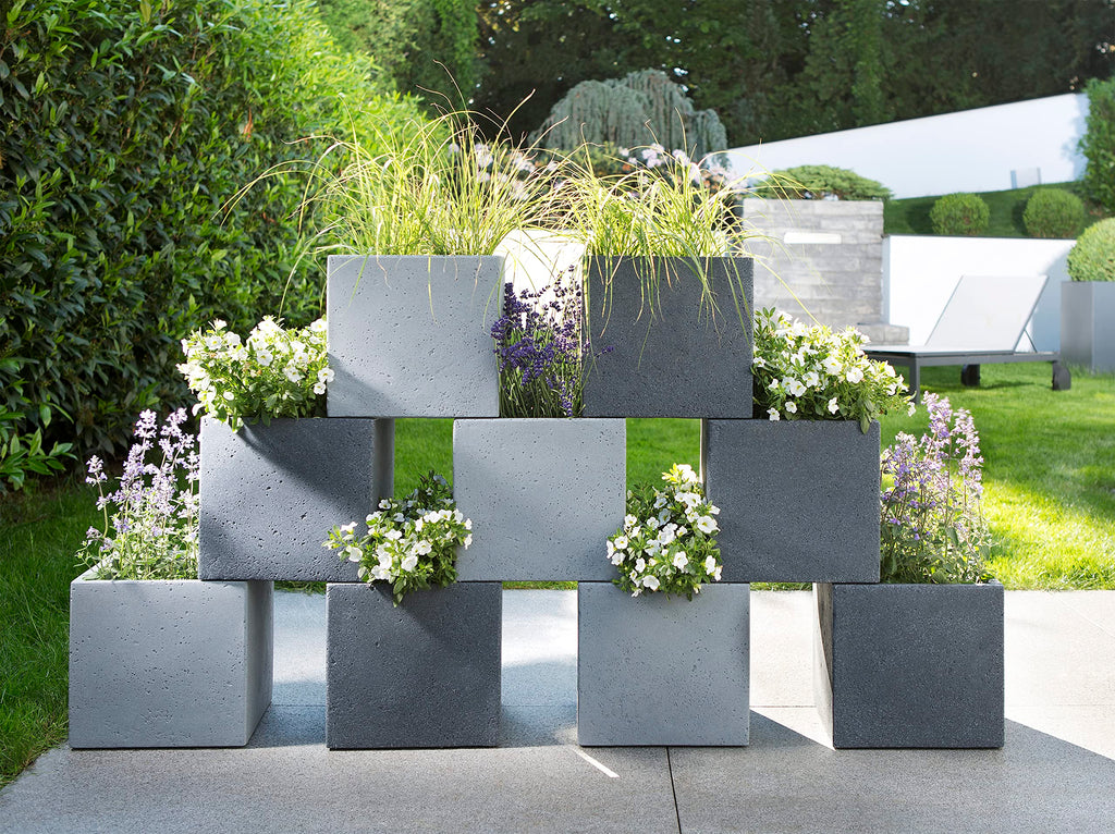 Scheurich C-Cube Planter - Stony Black Concrete Look Plastic, 40cm