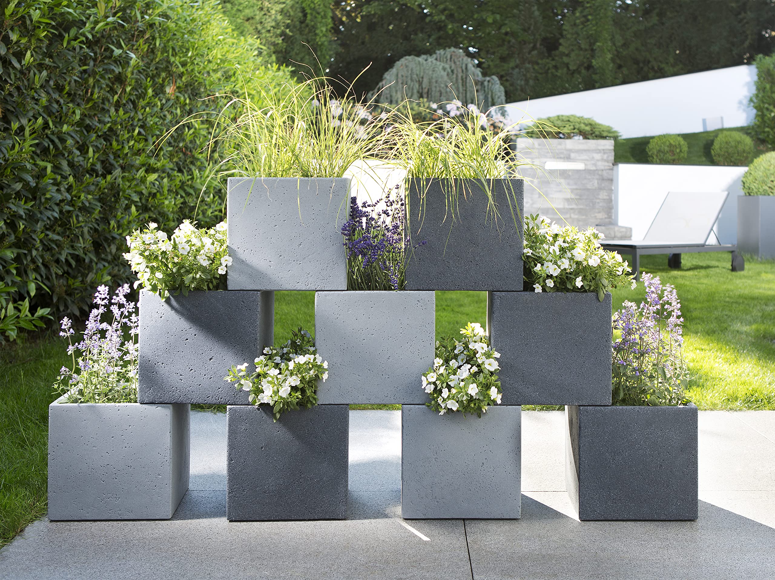 Scheurich C-Cube Planter - Stony Black Concrete Look Plastic, 40cm