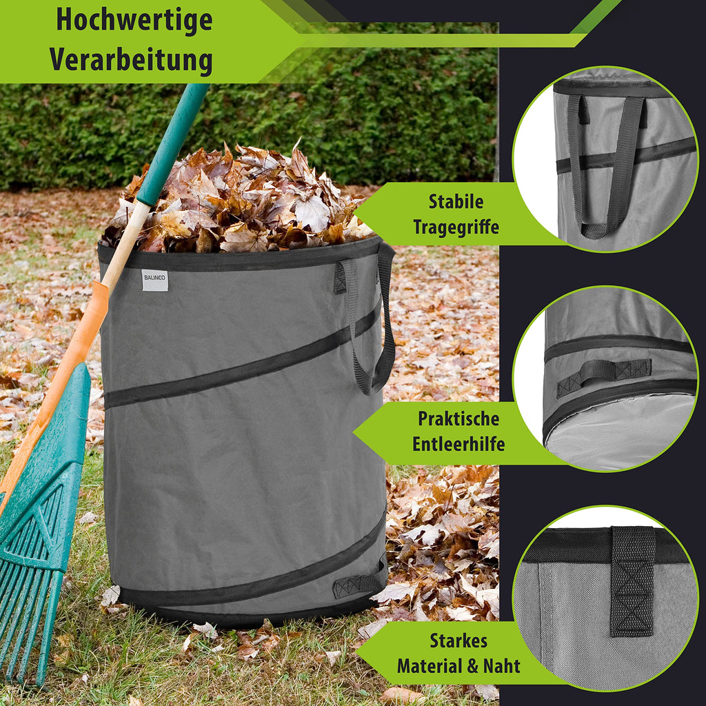 Jolof Store 3x 170L Pop-Up Garden Waste Sacks – Robust Grey Leaf Bags