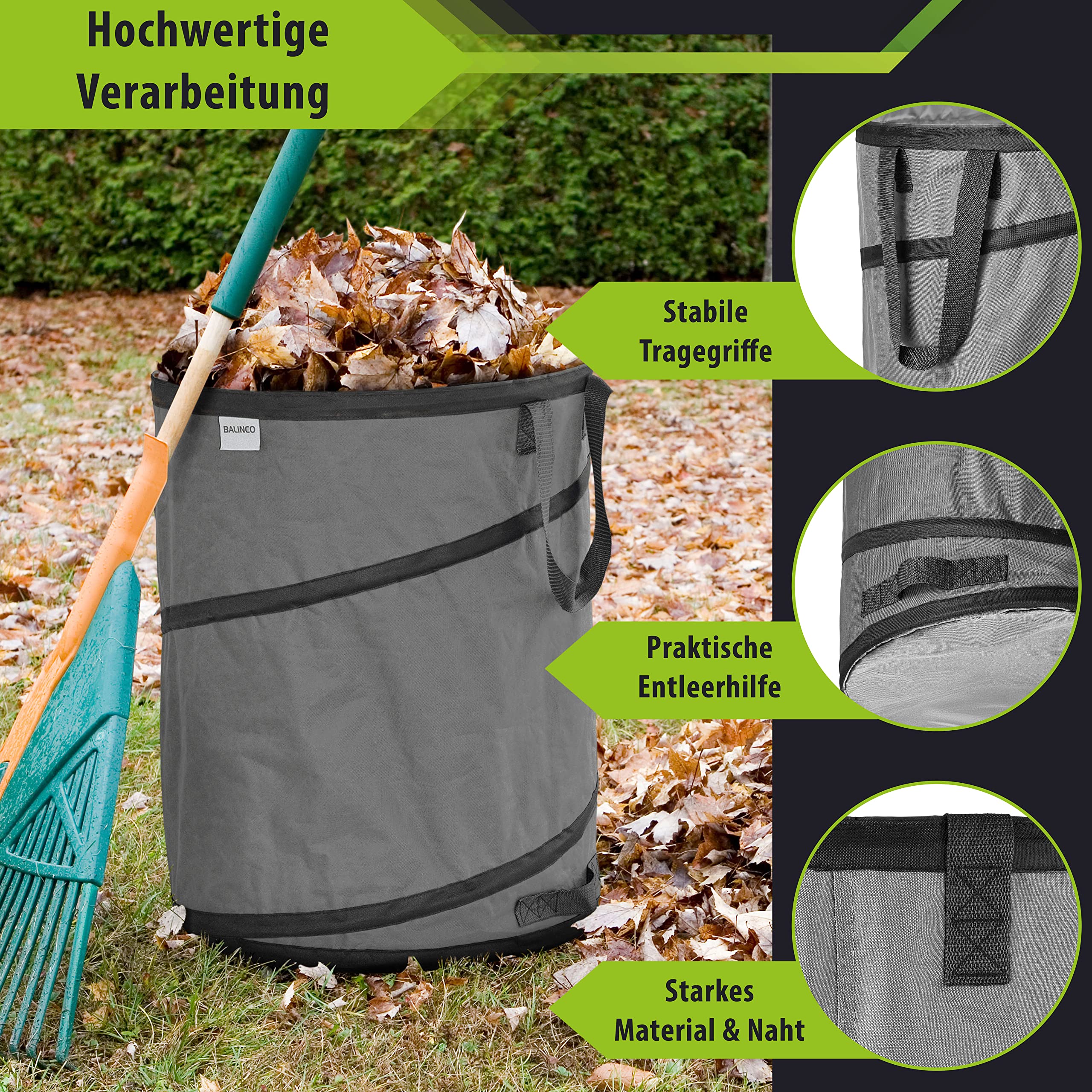 Jolof Store 3x 170L Pop-Up Garden Waste Sacks – Robust Grey Leaf Bags