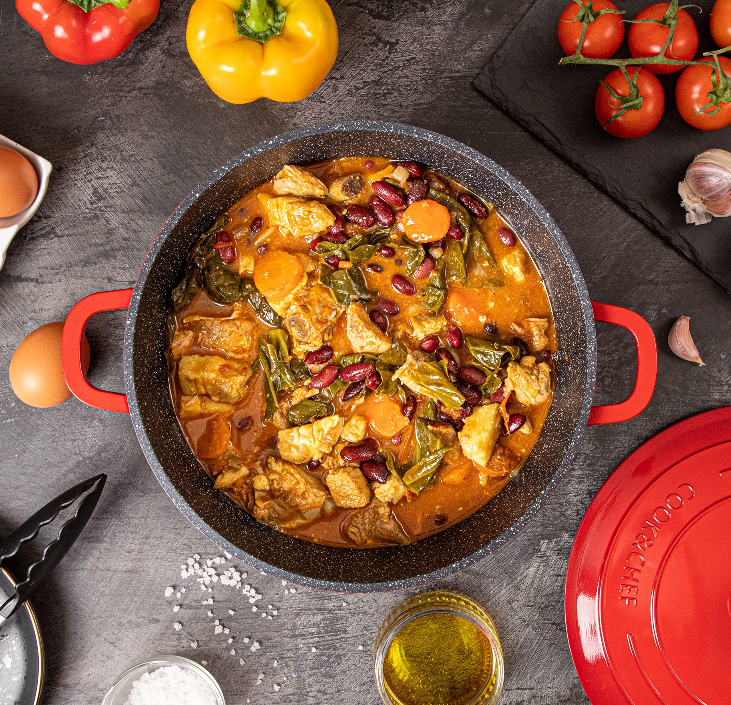 Nuovva Non-Stick Aluminium Dutch Oven – 4L Red Casserole Pot with Lid