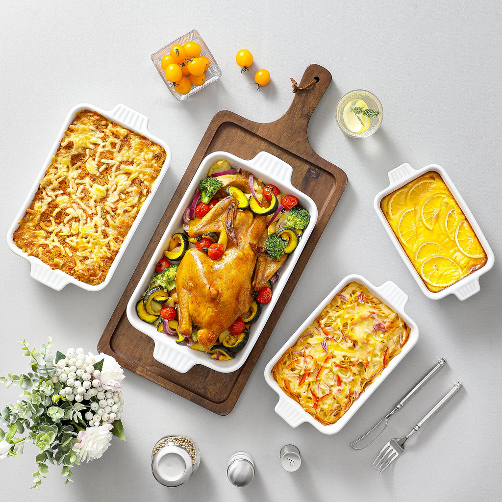 MALACASA 4-Piece Rectangular Porcelain Baking Dish Set with Handles, Blue