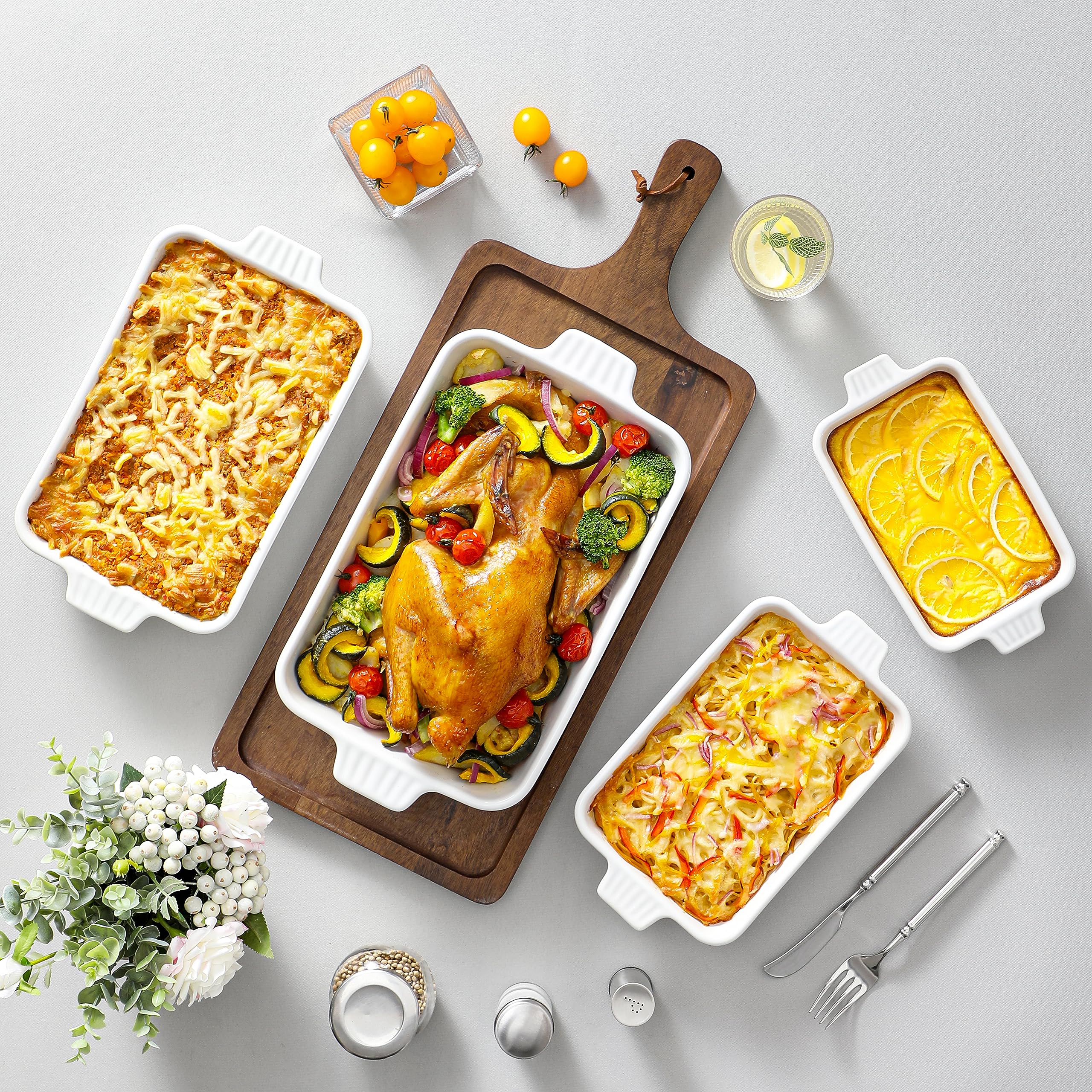 MALACASA 4-Piece Rectangular Porcelain Baking Dish Set with Handles, Blue