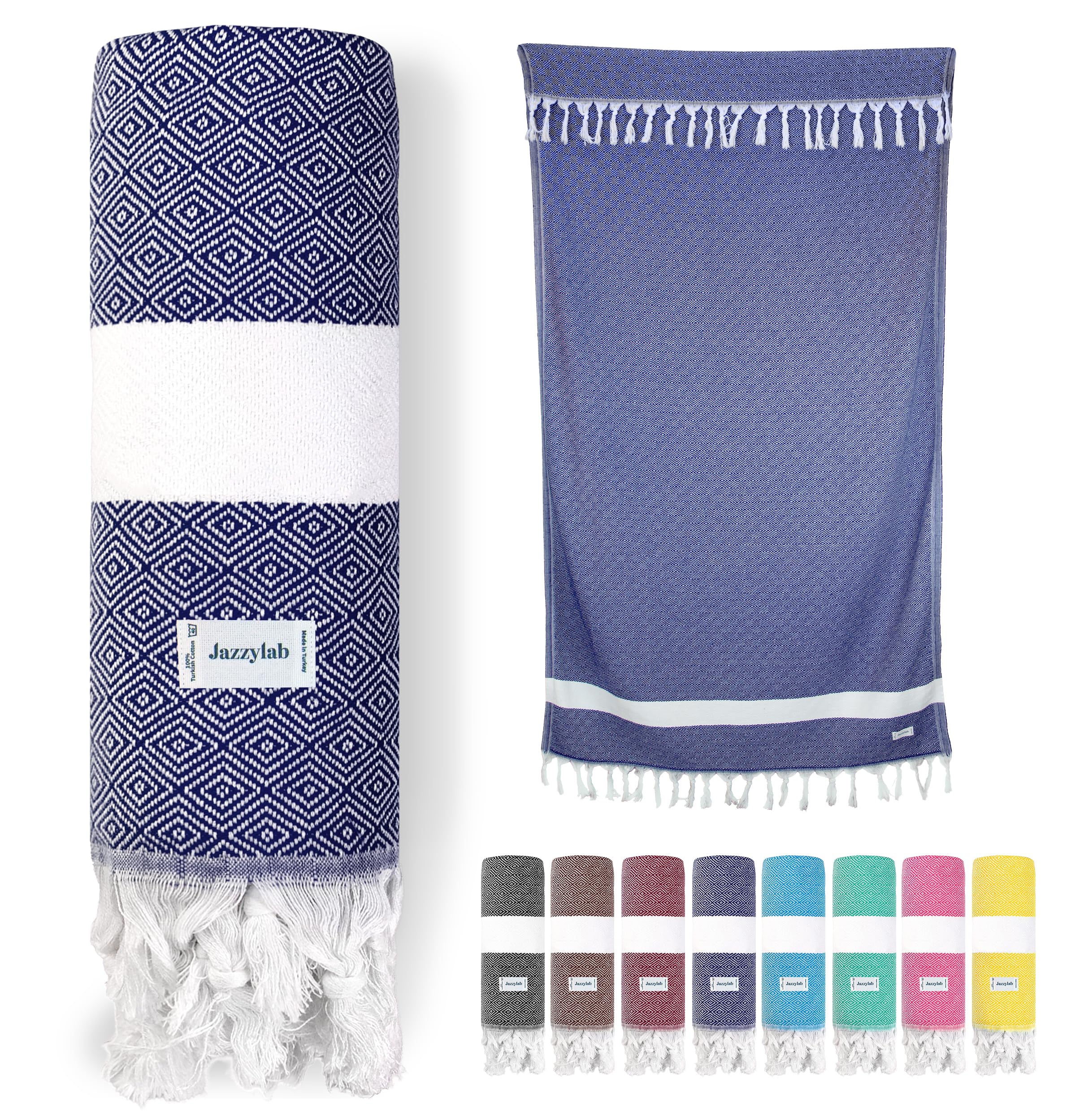jazzylab ELMAS Turkish Hammam Towel – 100% Cotton Diamond Peshtemal