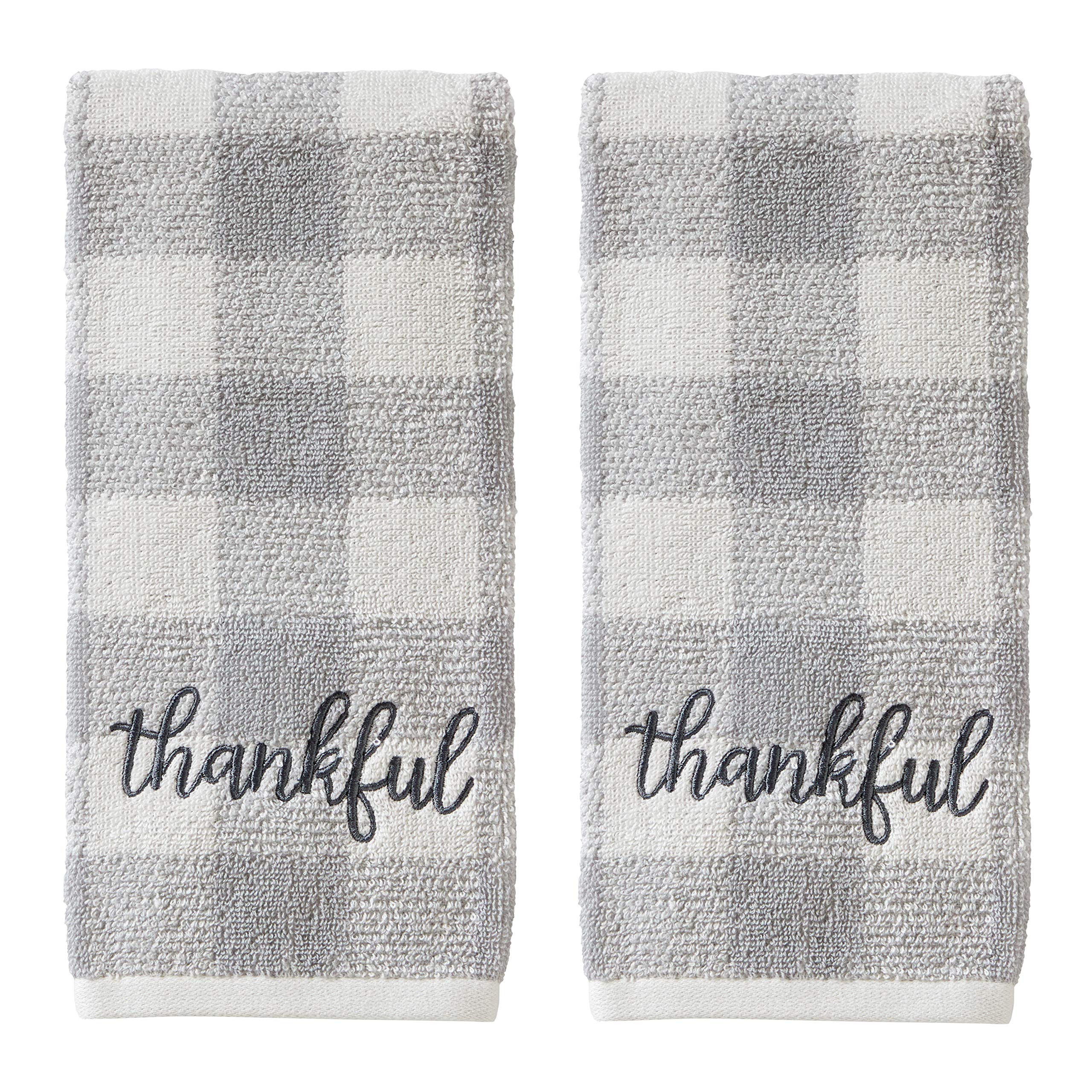 SKL Home Thankful Plaid Gray Terry Hand Towels - 2-Pack Set