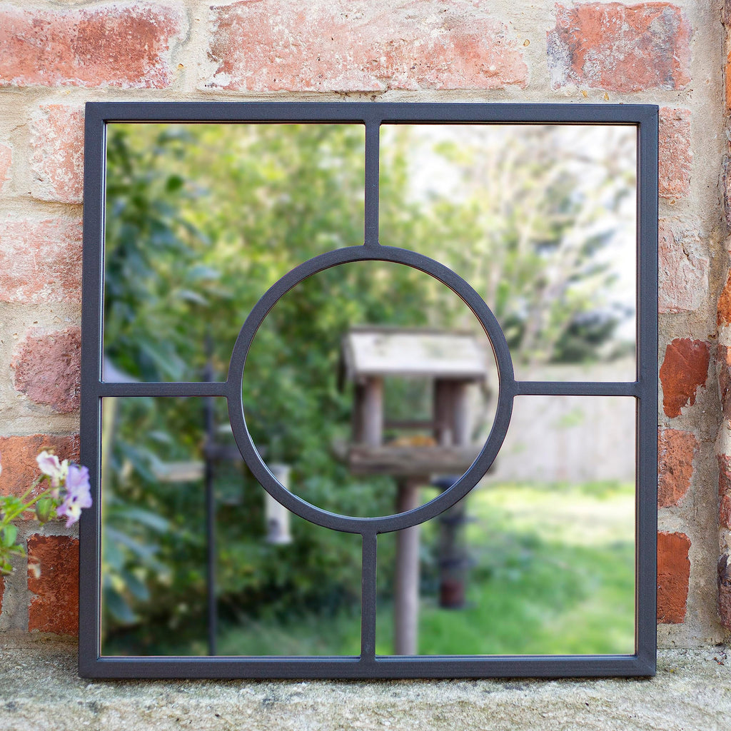 La Hacienda Black Square Garden Mirror – Durable Steel Outdoor Wall Decor