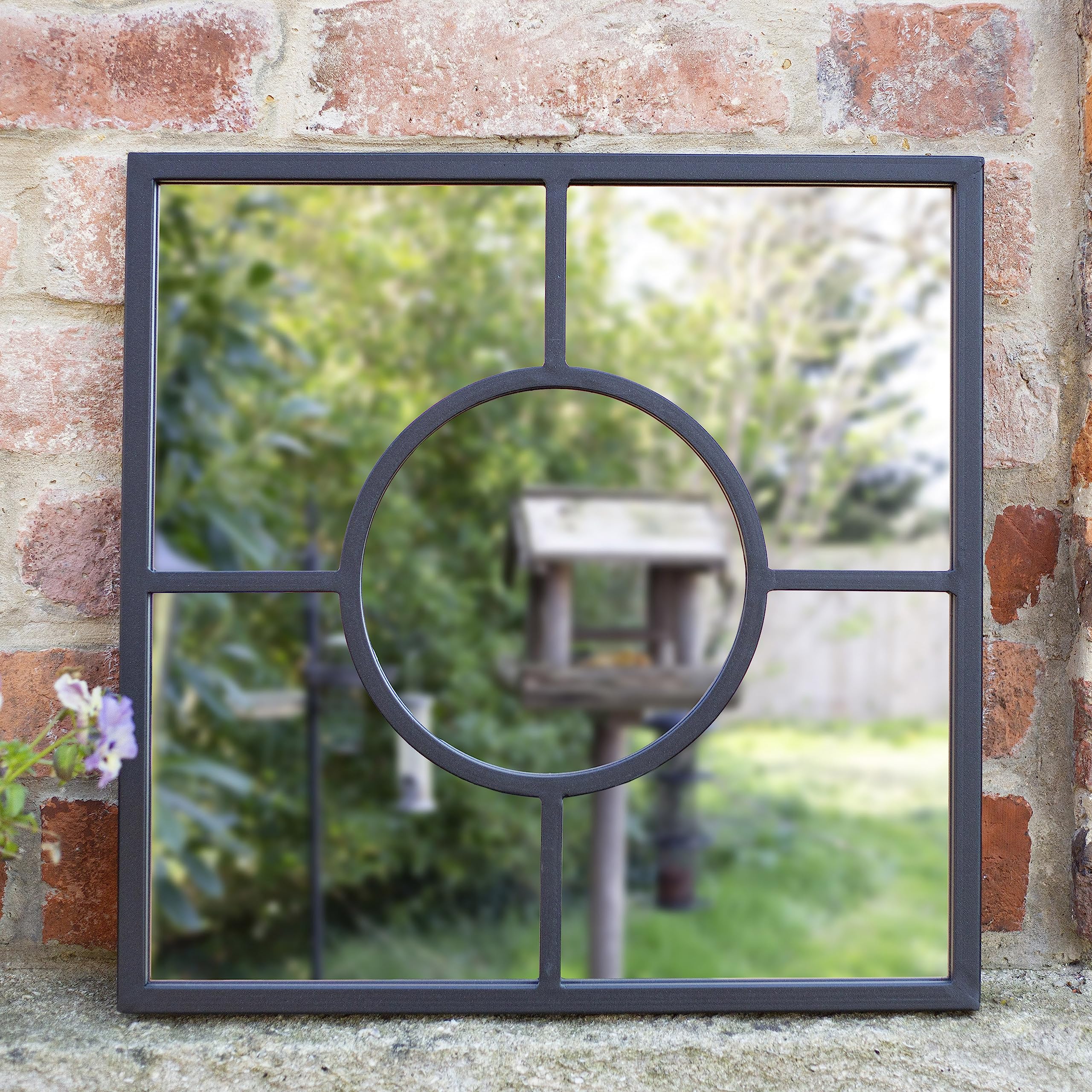La Hacienda Black Square Garden Mirror – Durable Steel Outdoor Wall Decor