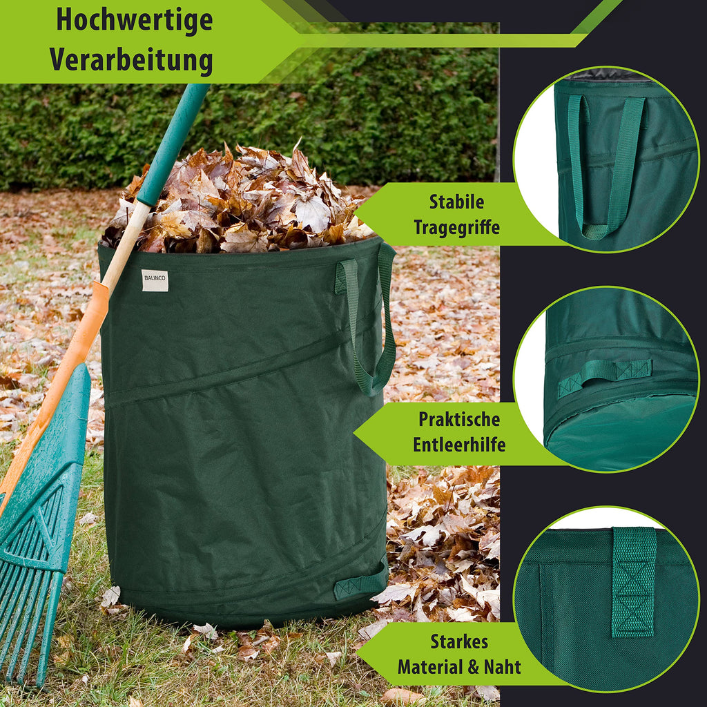 3x 170L Pop-Up Garden Waste Sacks - Robust Green Leaf Bags