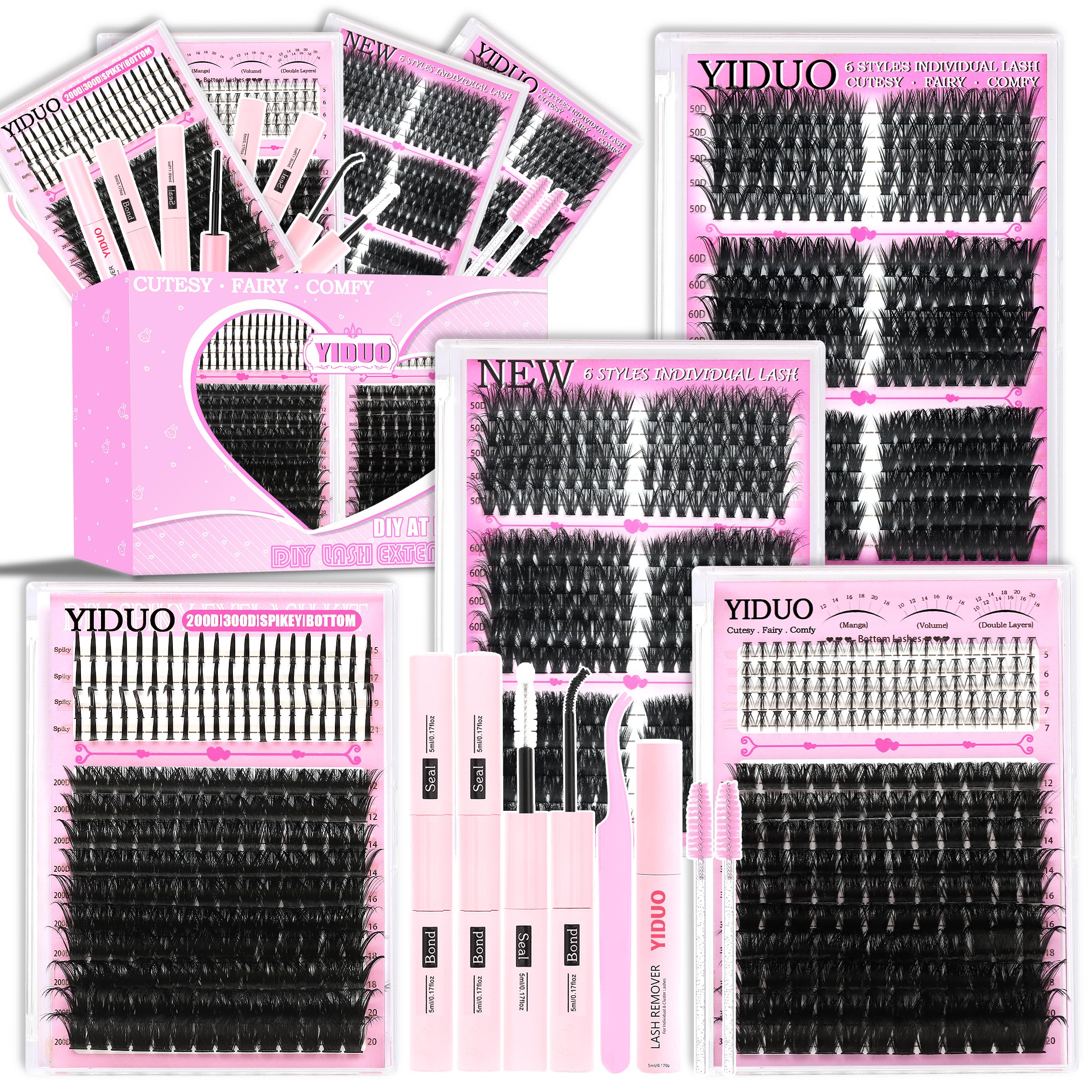 YIDUO Lash Clusters Kit – 960Pcs Wispy D Curl Cat Eye Extensions
