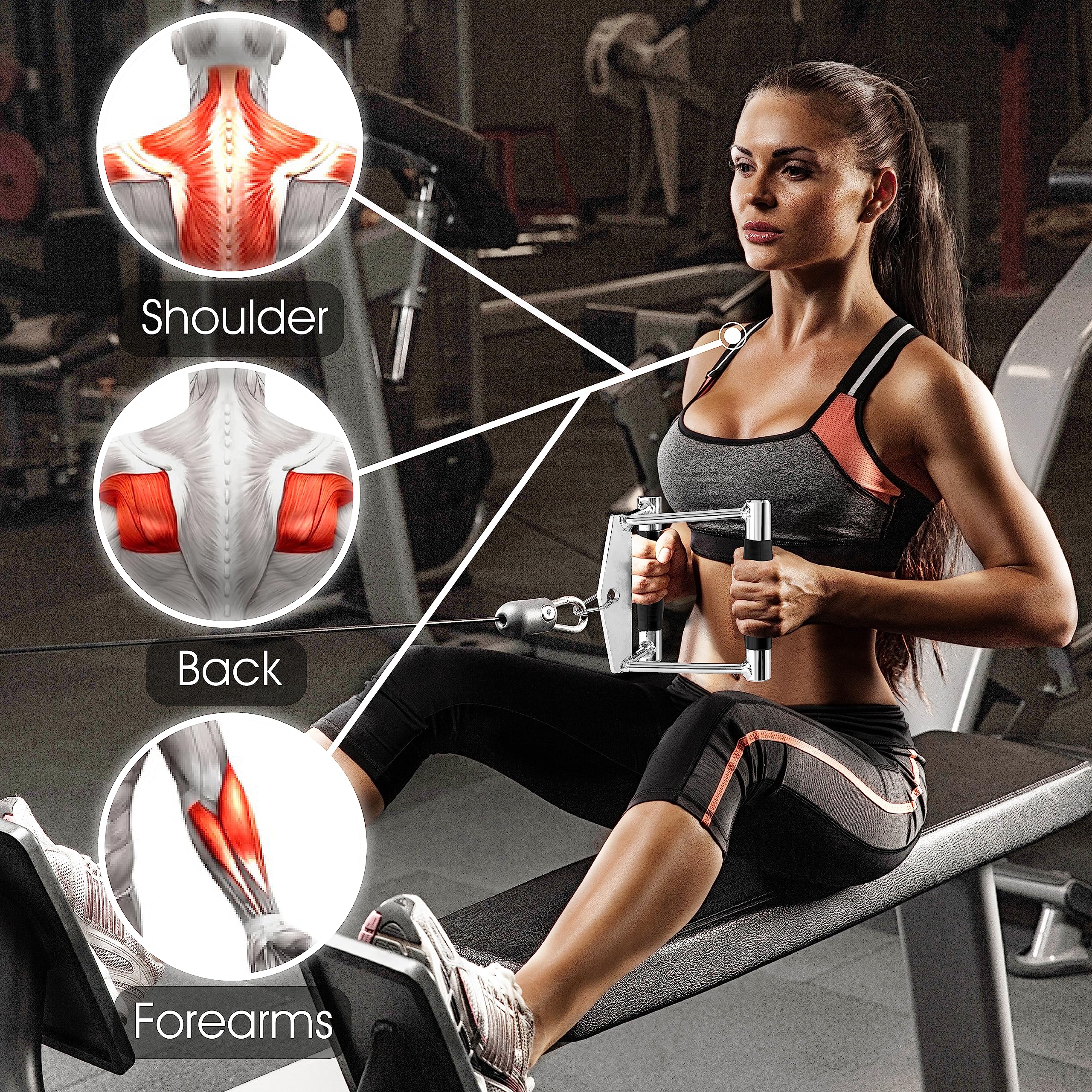 Yes4All 4-Piece Cable Attachment Set: Tricep Rope, V-Bar, and Straight Bar