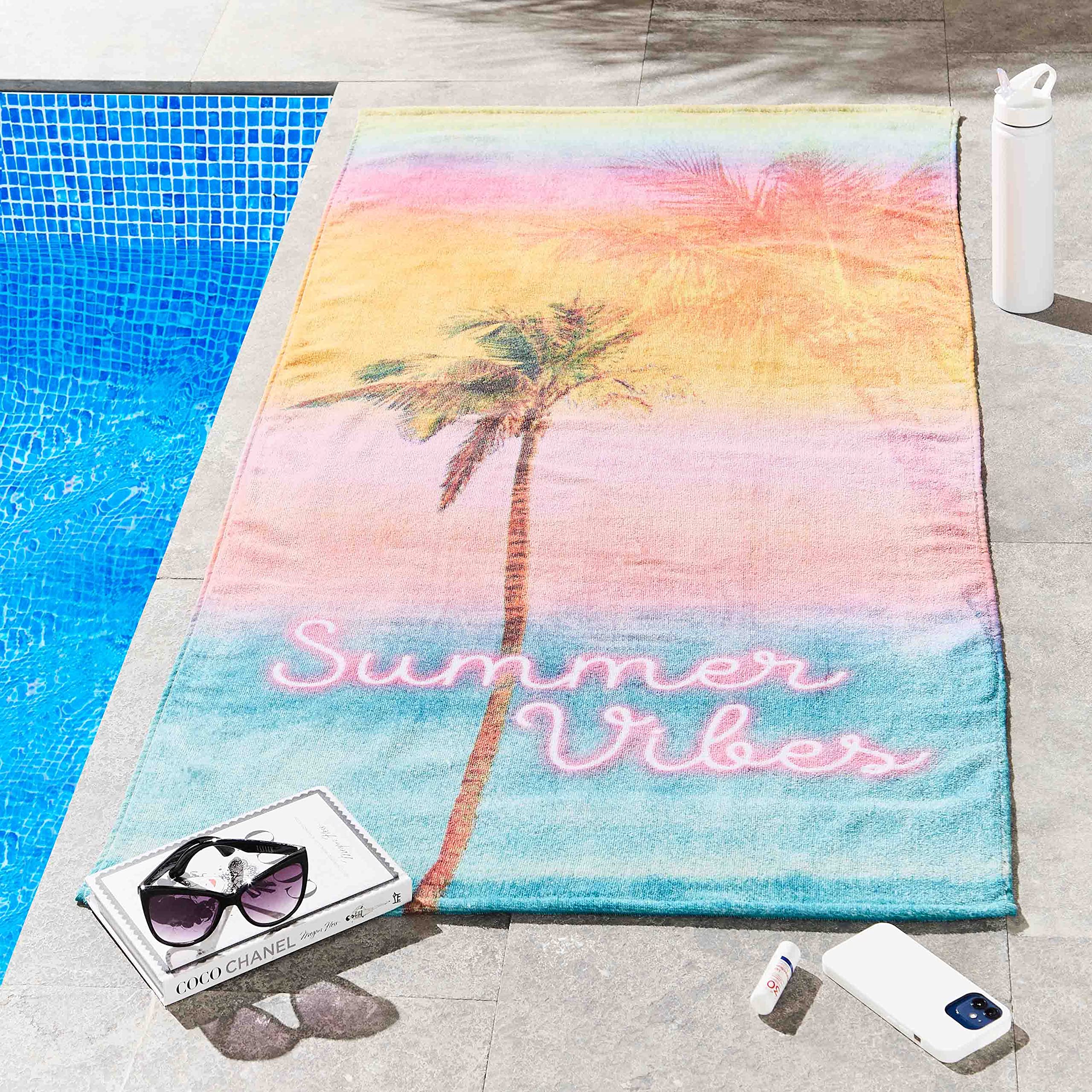 Sassy B Summer Vibes Beach Towel | 100% Cotton Absorbent White 76x160cm