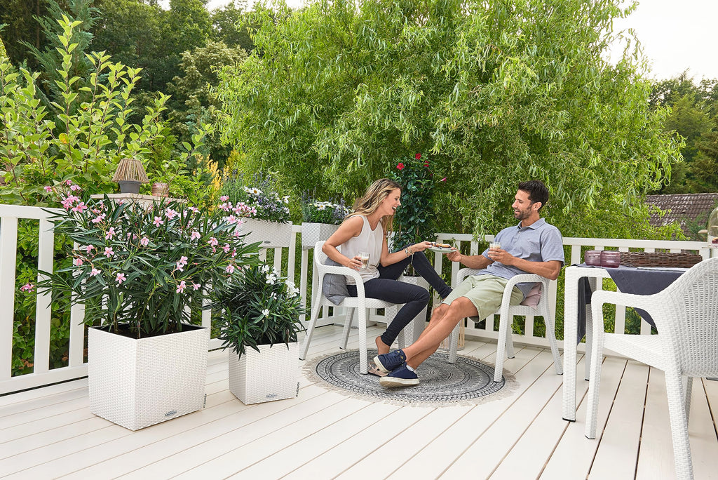 Lechuza CUBE Cottage 40 Self-Watering Square Planter - Rattan White