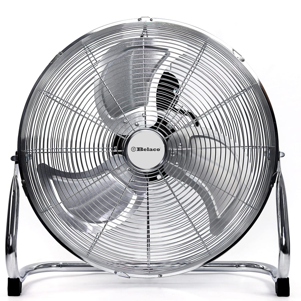 Belaco 18-Inch Metal Floor Fan | 100W High Velocity Chrome Industrial Fan