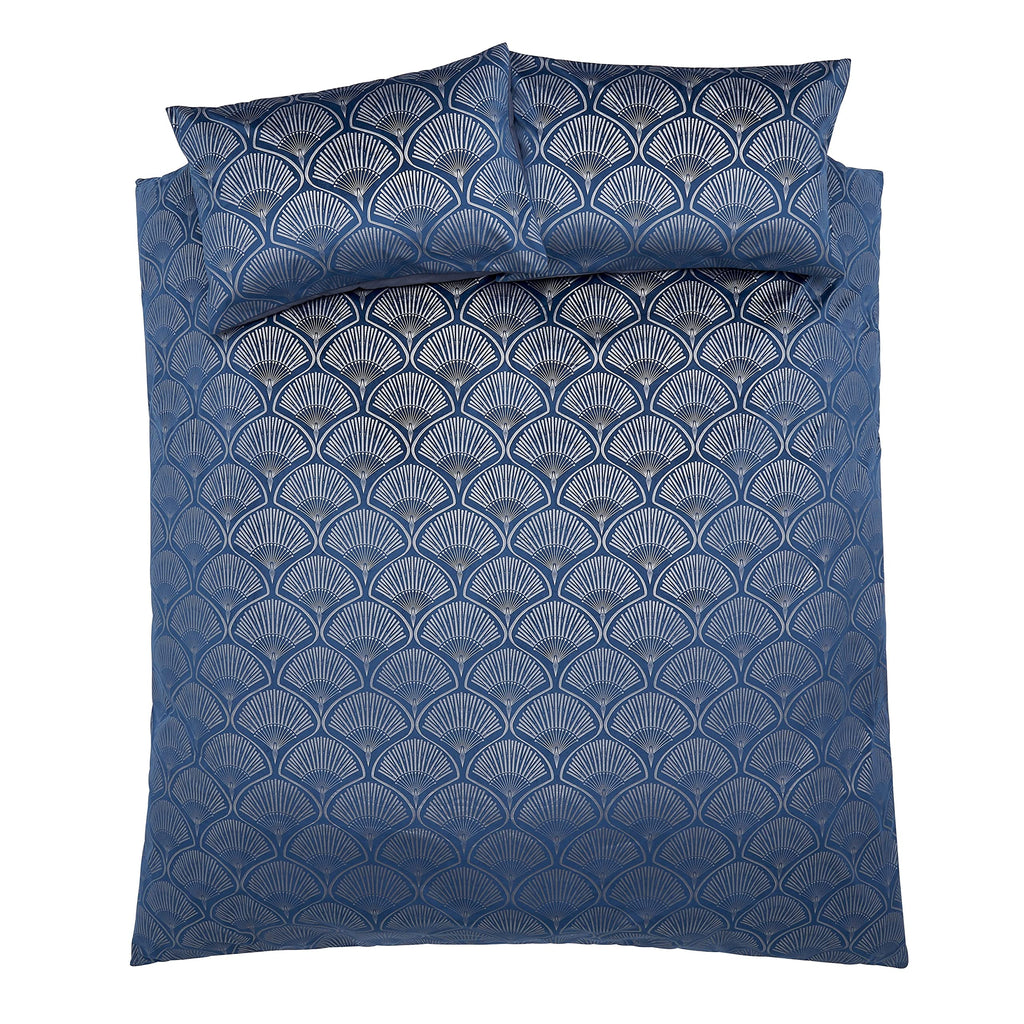Catherine Lansfield Art Deco Pearl King Duvet Cover Set - Navy Blue