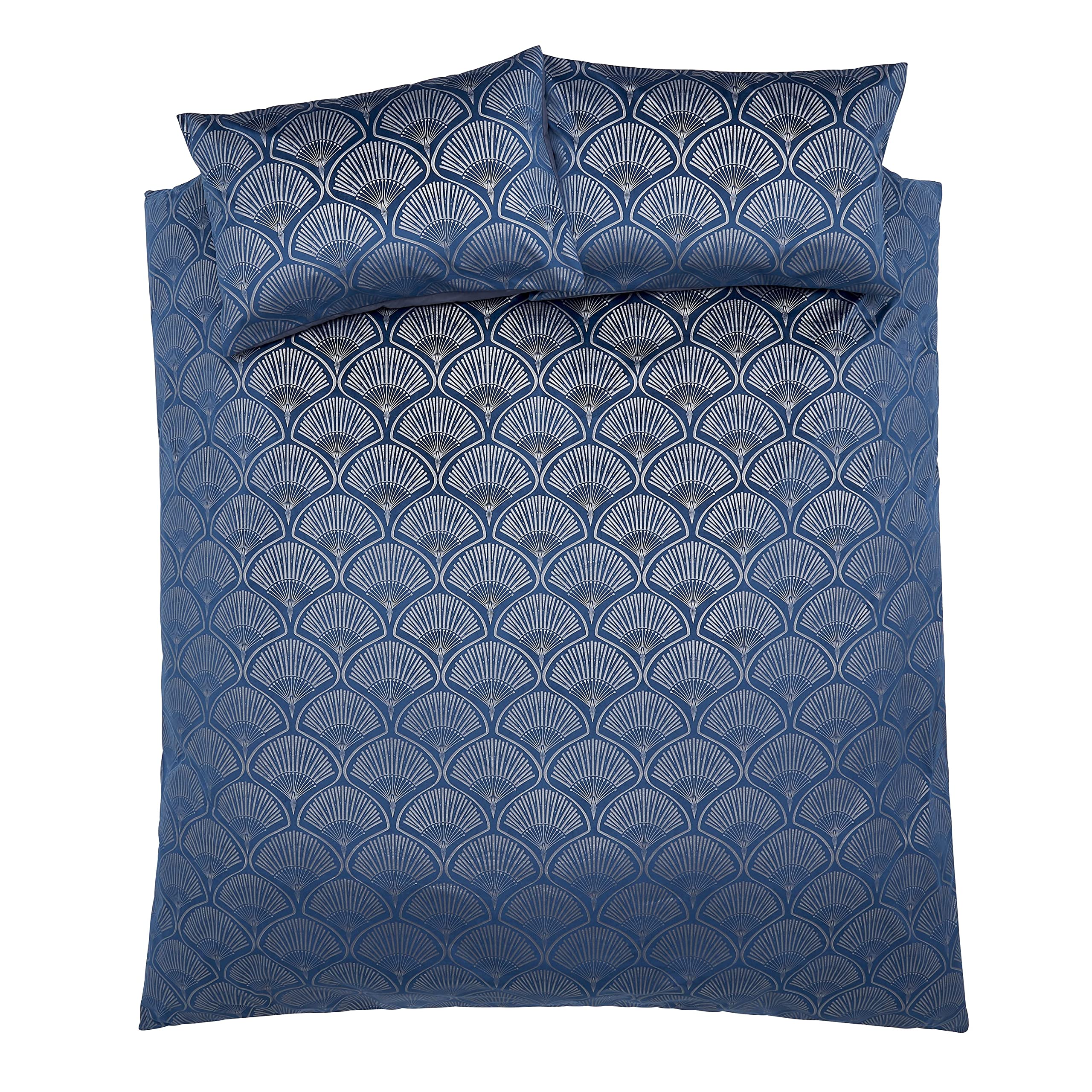 Catherine Lansfield Art Deco Pearl King Duvet Cover Set - Navy Blue
