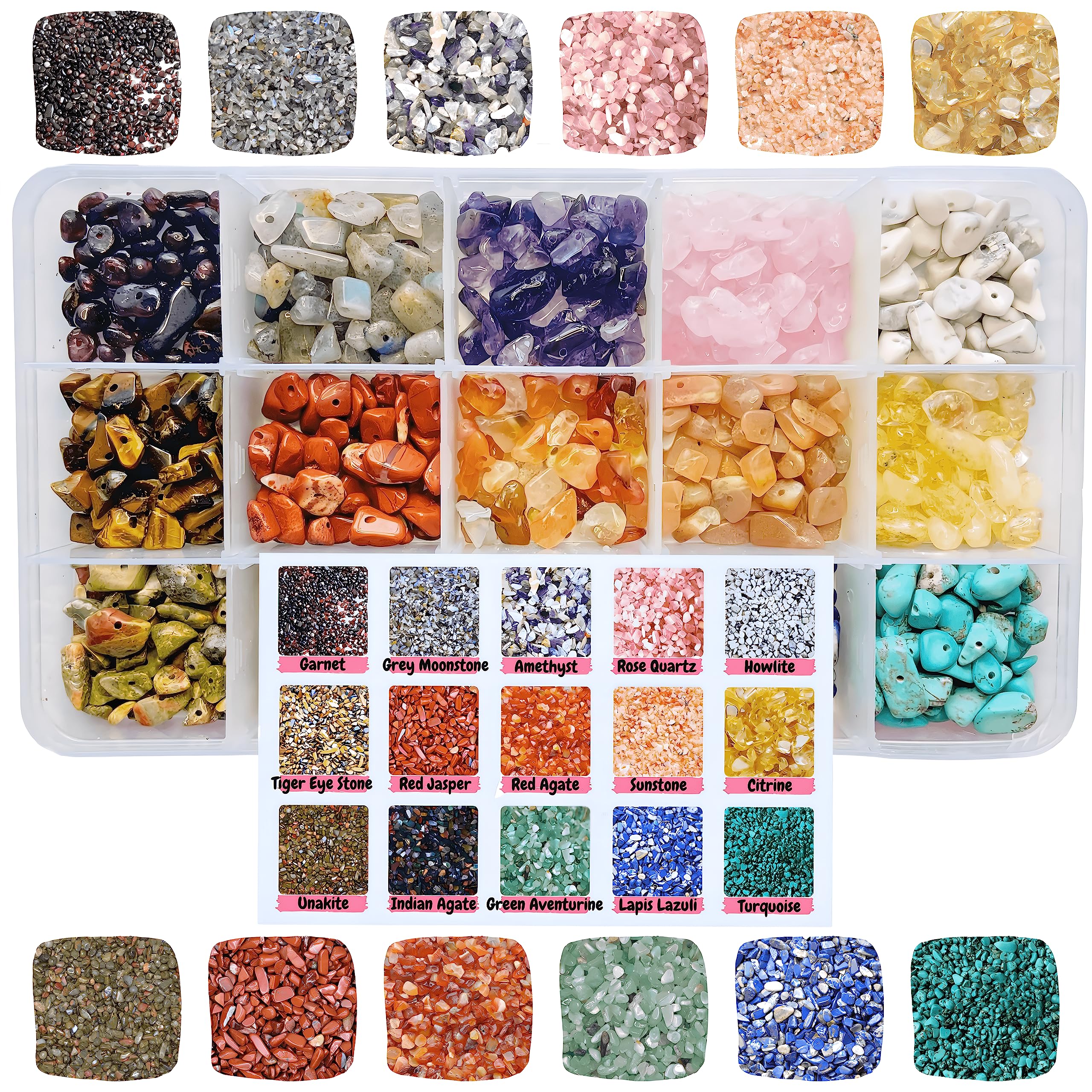 15 Colour Natural Gemstone Chips Crystal Beads Kit