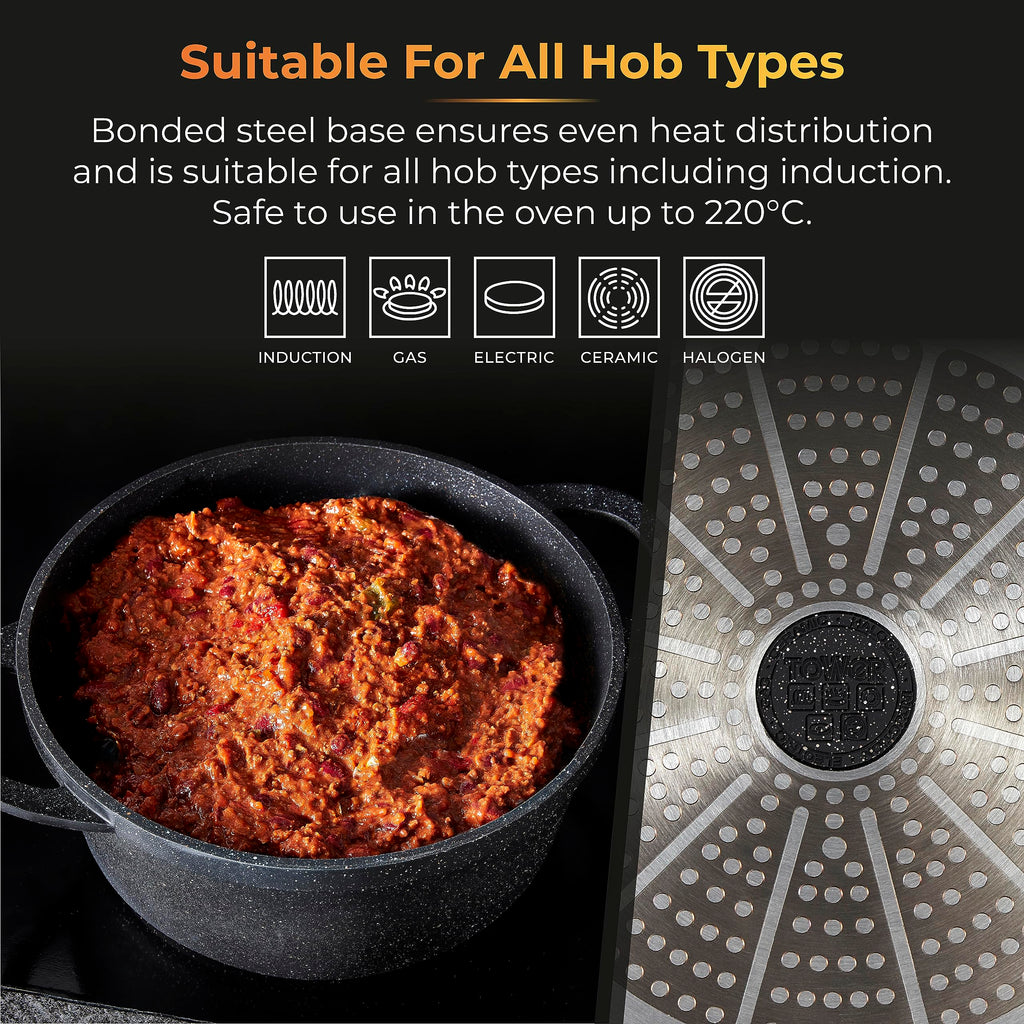 Tower Precision 28cm Cast Aluminium Casserole Dish | Non-Stick Black