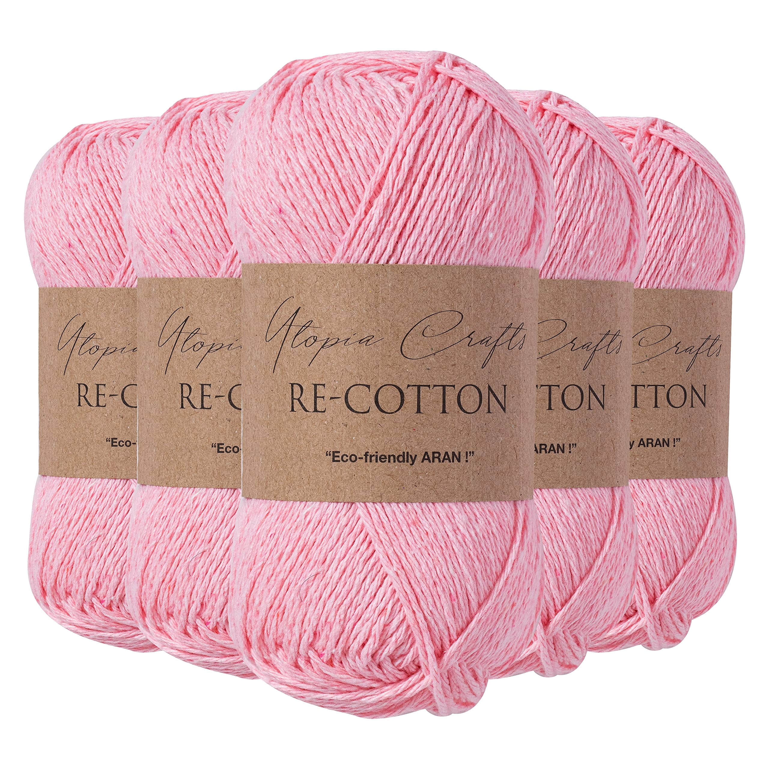 Utopia Crafts DK Recycled Cotton Knitting Yarn - Light Pink, 5x100g