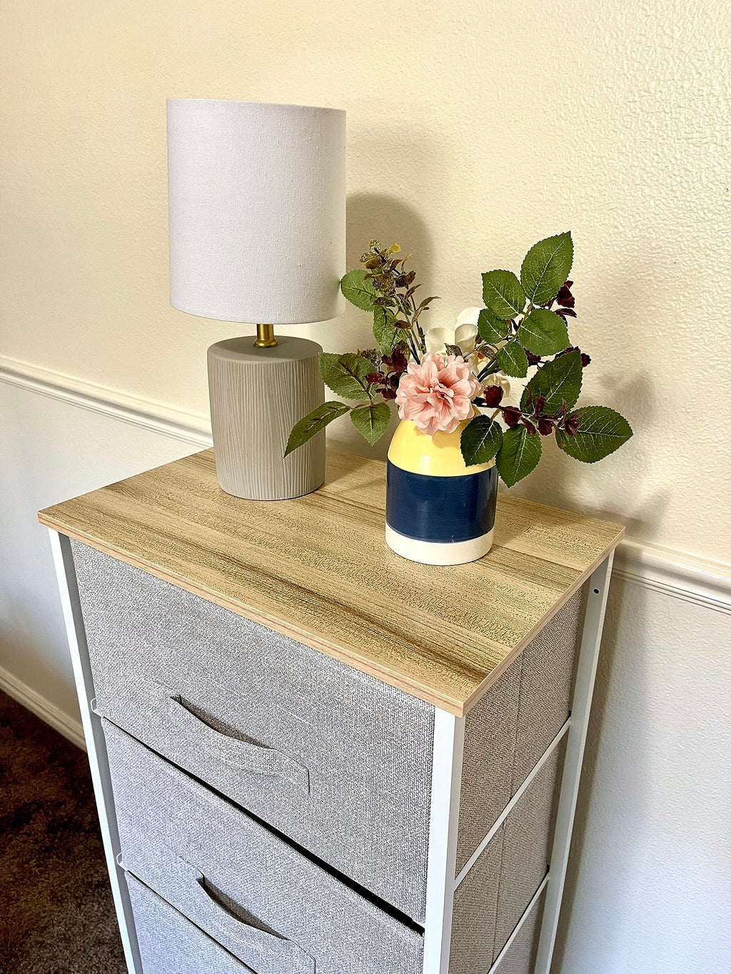 YITAHOME 4-Drawer Fabric Dresser | Storage Chest with Wood Top, Light Grey