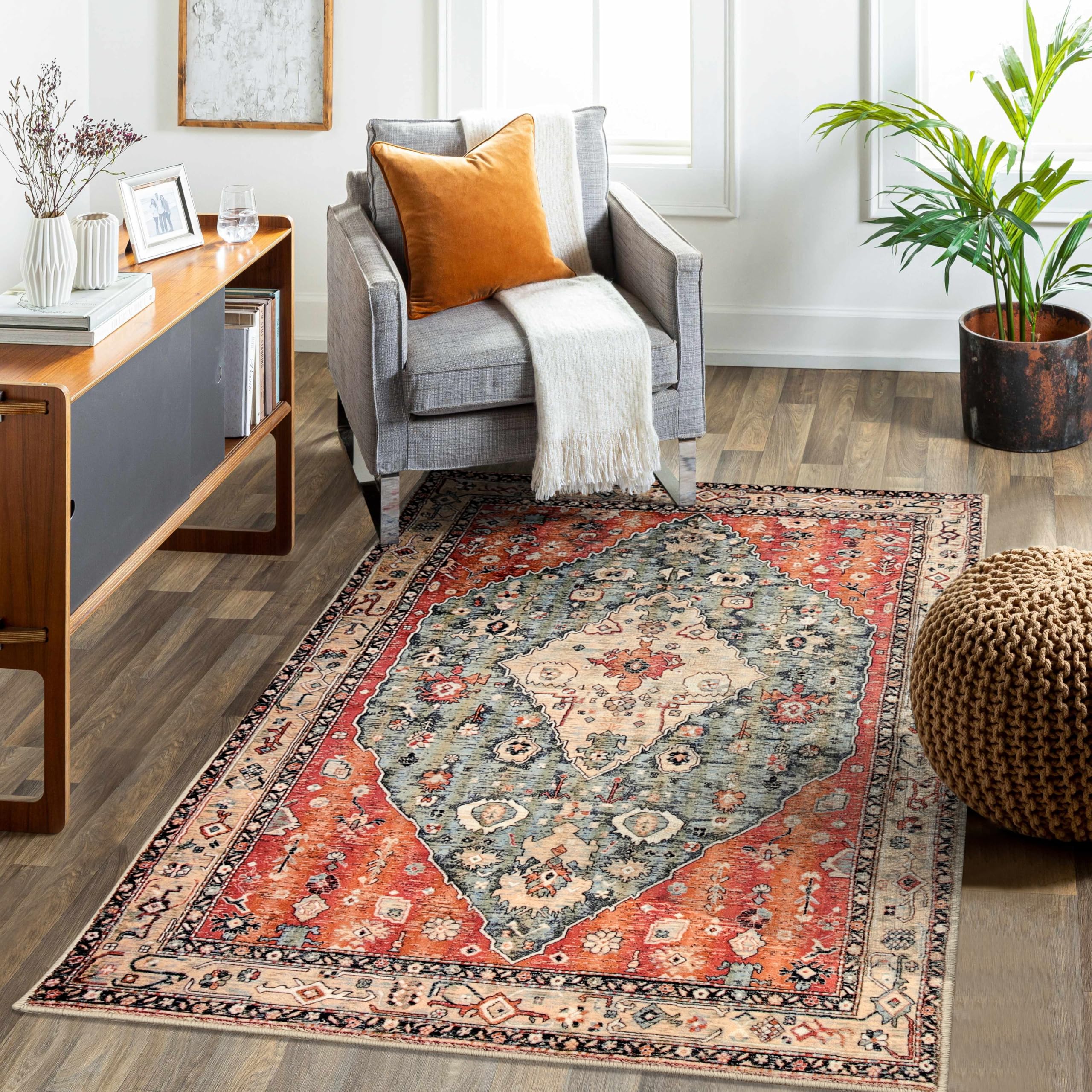 KIMODE Boho Tribal Area Rug | Washable Non-Slip Faux Wool Carpet, 90x150cm