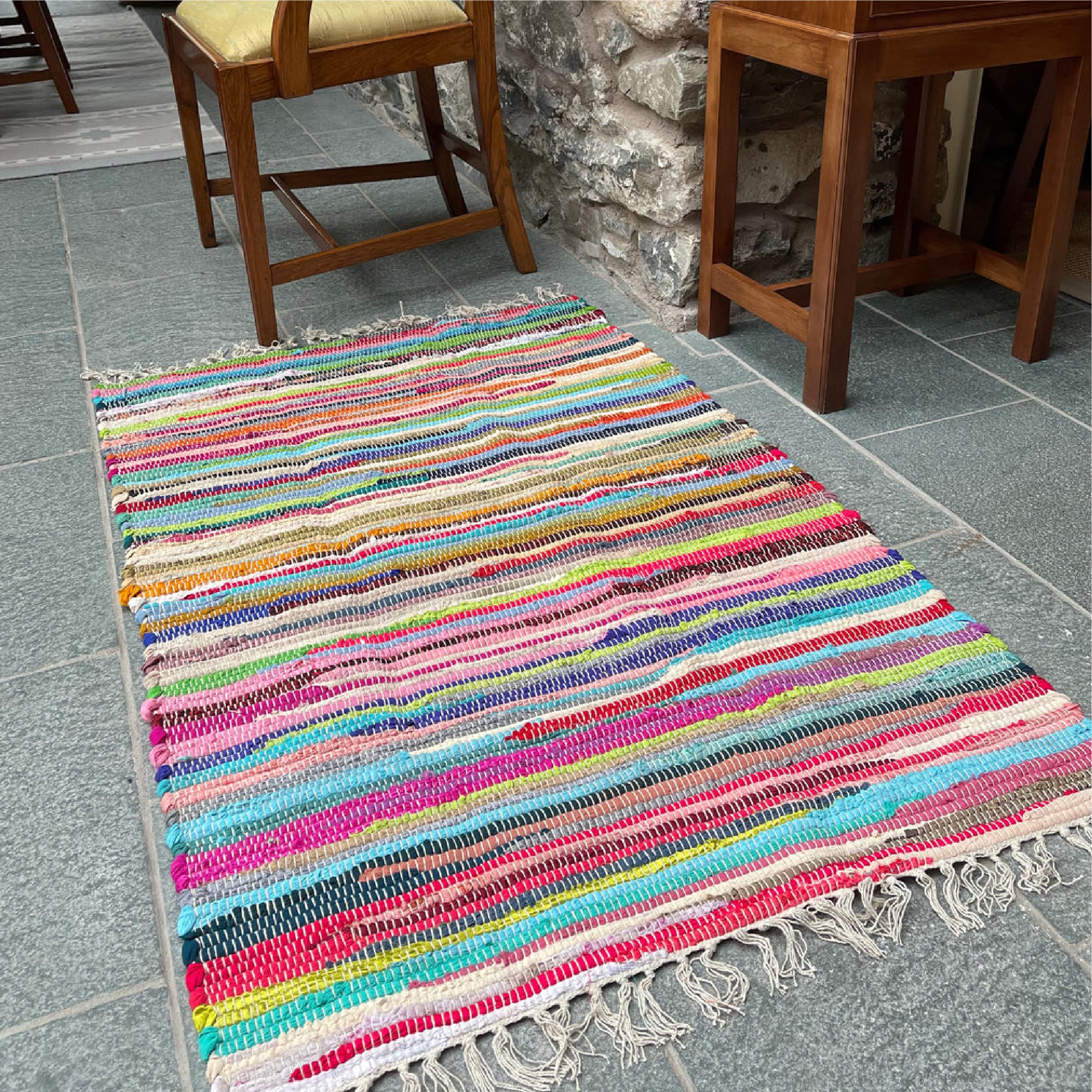 Jolof Store Shanti Multi-Coloured Hand Woven Recycled Rag Rug | 180x180cm