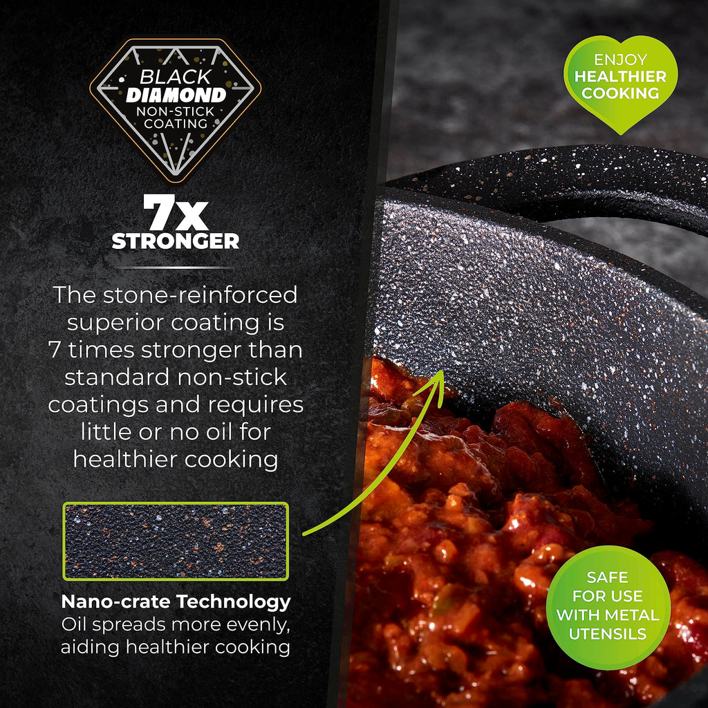 Tower Precision 28cm Cast Aluminium Casserole Dish | Non-Stick Black