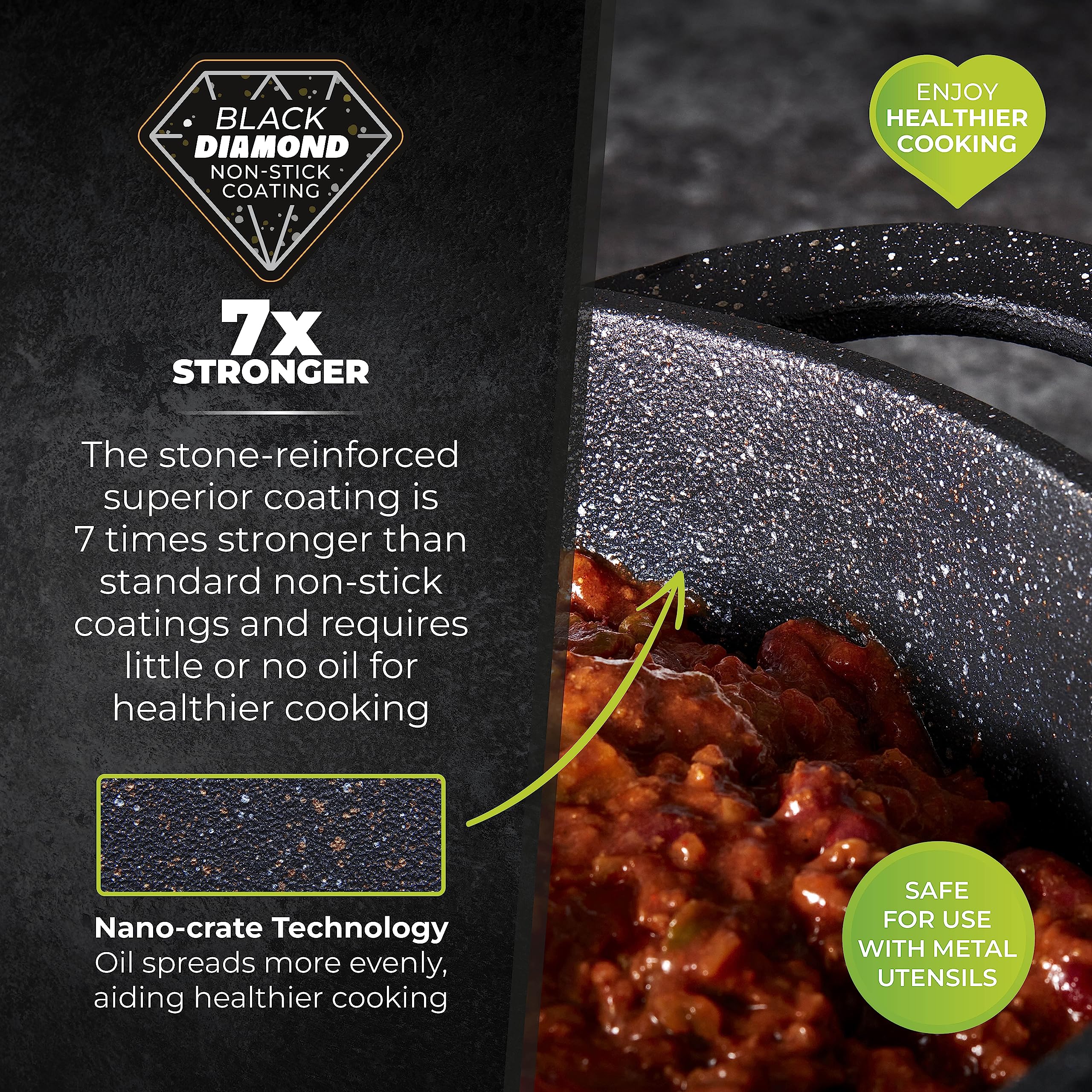 Tower Precision 28cm Cast Aluminium Casserole Dish | Non-Stick Black