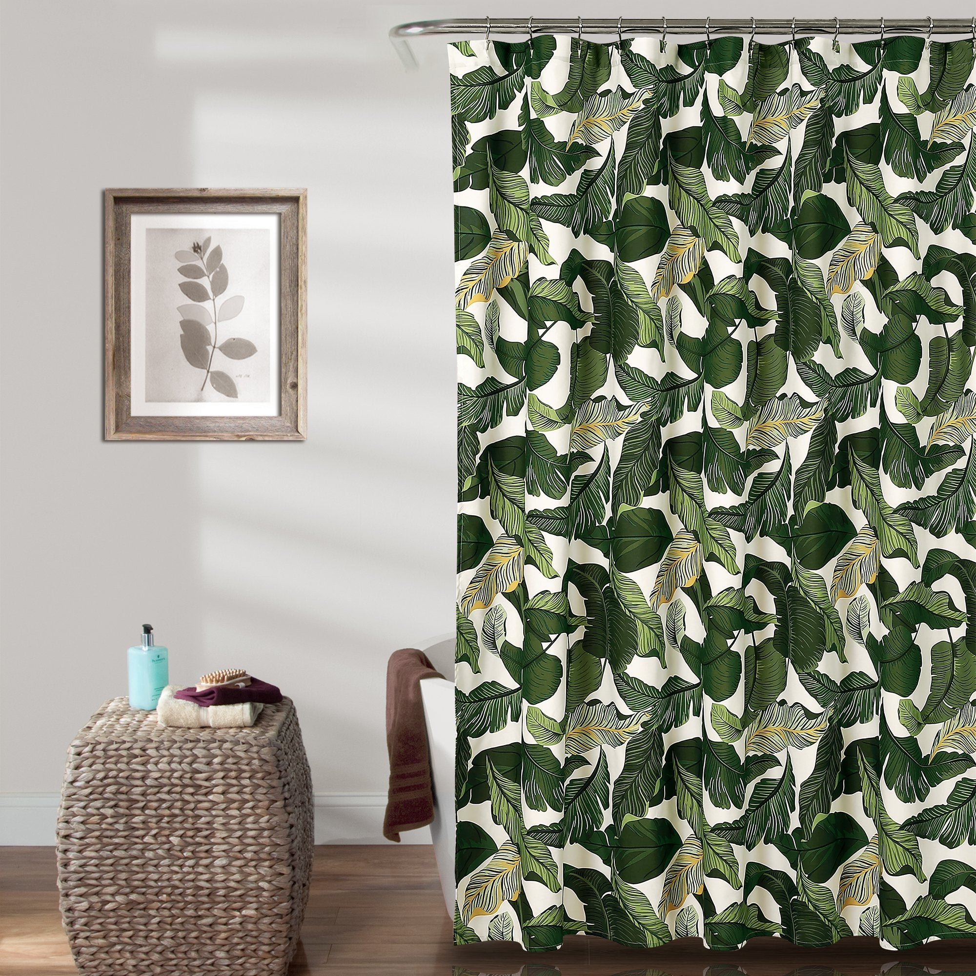 Lush Decor Tropical Leaf Fabric Shower Curtain - Green Boho, 72x72