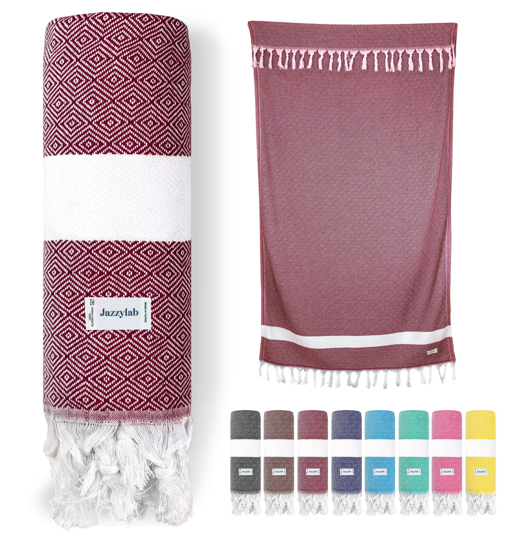 jazzylab ELMAS Peshtemal Hammam Towel | 100% Cotton with Classic Diamond Pattern | Lightweight, Quick-Dry & Compact | Turkish Spa & Travel Towel - image 1