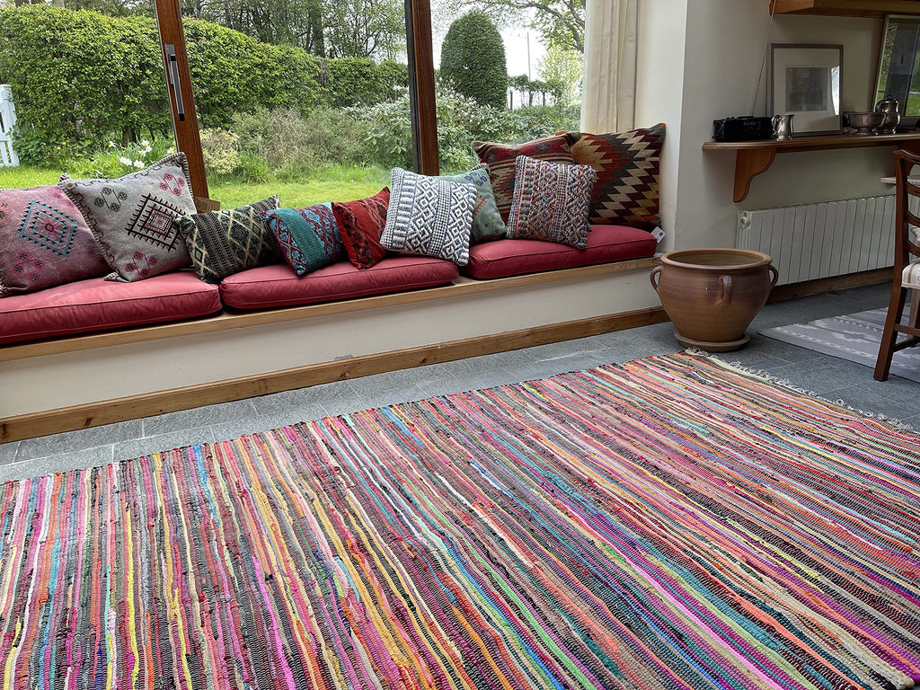 Shanti Multi-Coloured Hand Woven Recycled Rag Rug | 240x240cm