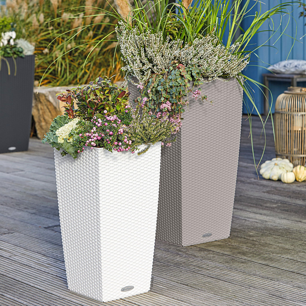 Lechuza CUBICO Cottage 30 Self-Watering Rattan Planter - White