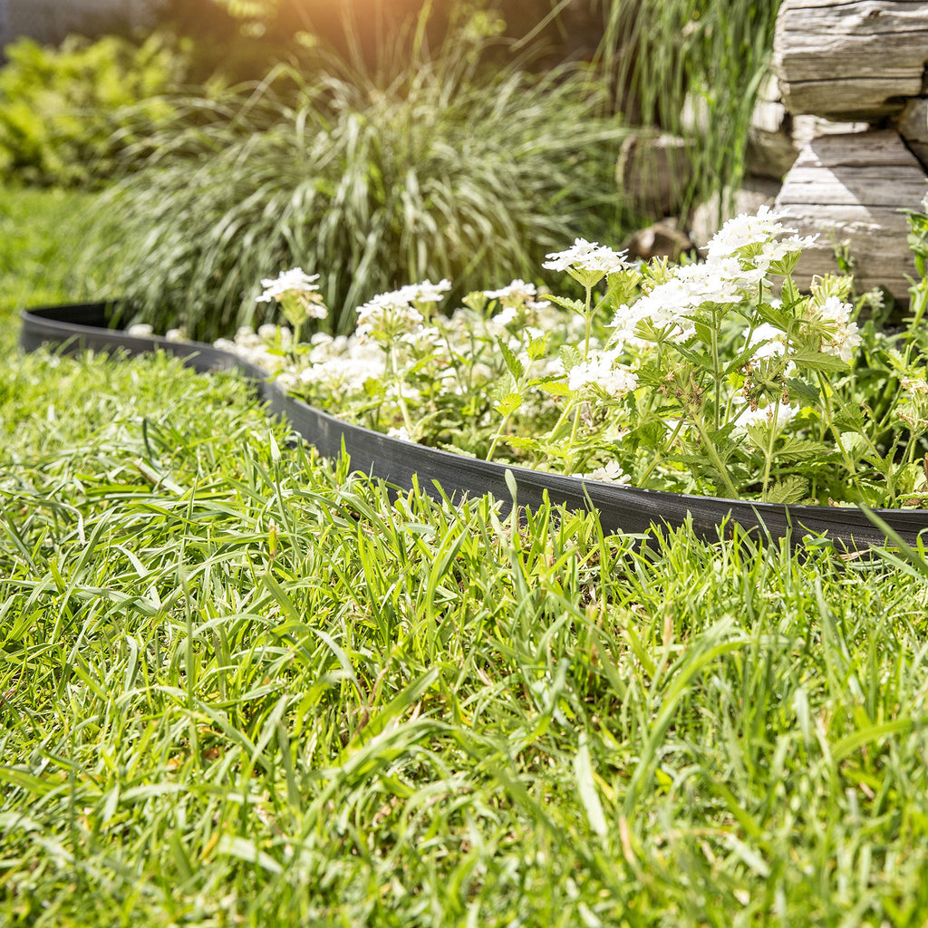Windhager Flexible Plastic Lawn Edging – Durable Garden Border, Black/Grey