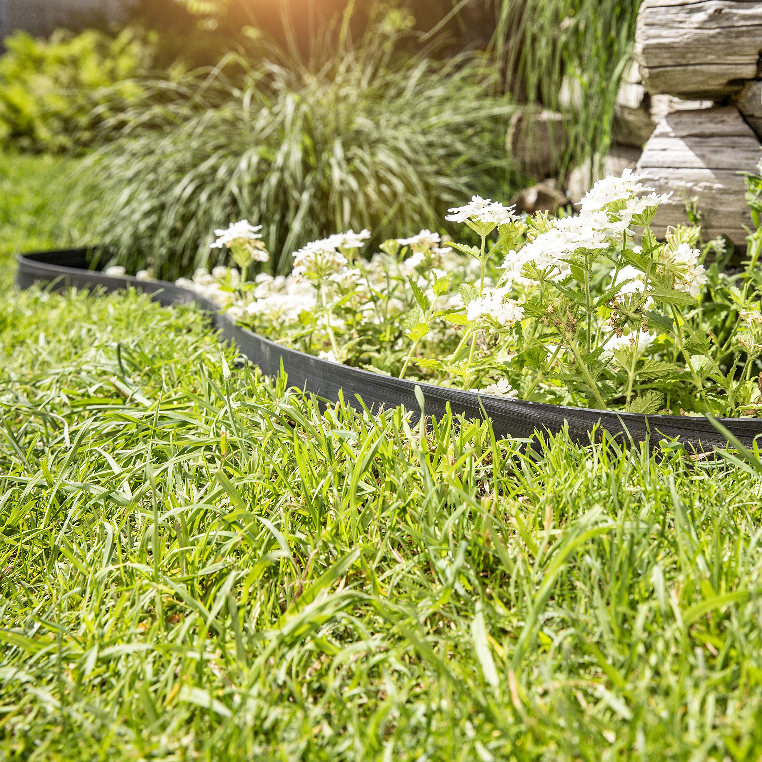 Windhager Flexible Plastic Lawn Edging – Durable Garden Border, Black/Grey