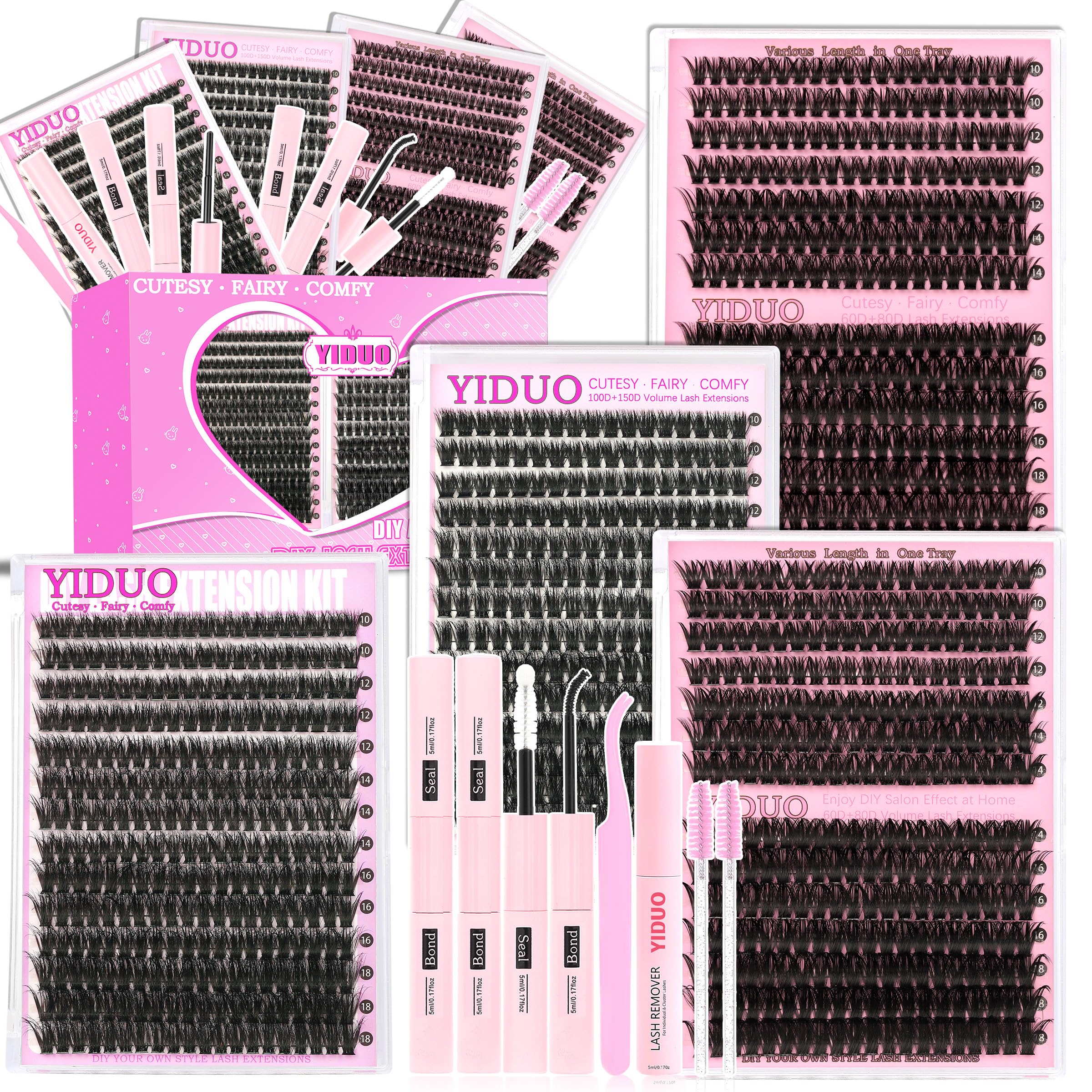 YIDUO DIY Lash Clusters Kit | 4 Styles Wispy D Curl Eyelash Extensions