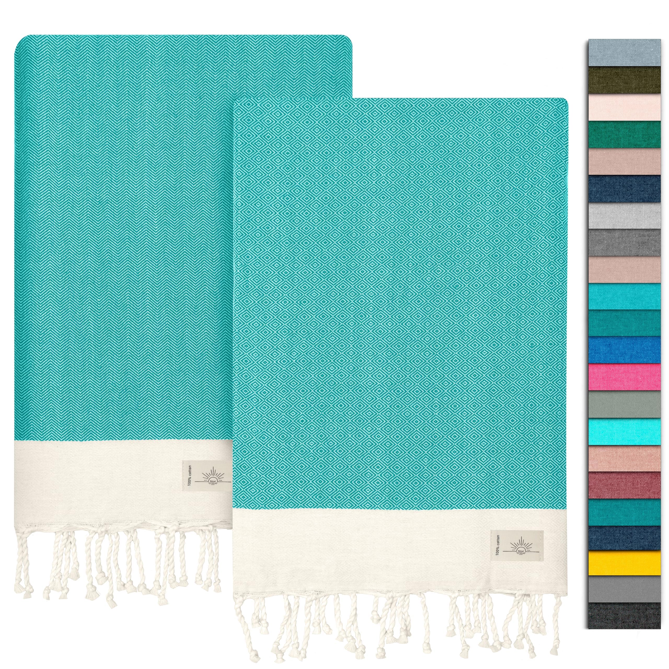 NOUR Turkish Beach Towel Pack of 2 | 100% Cotton Quick-Dry Hammam Towels