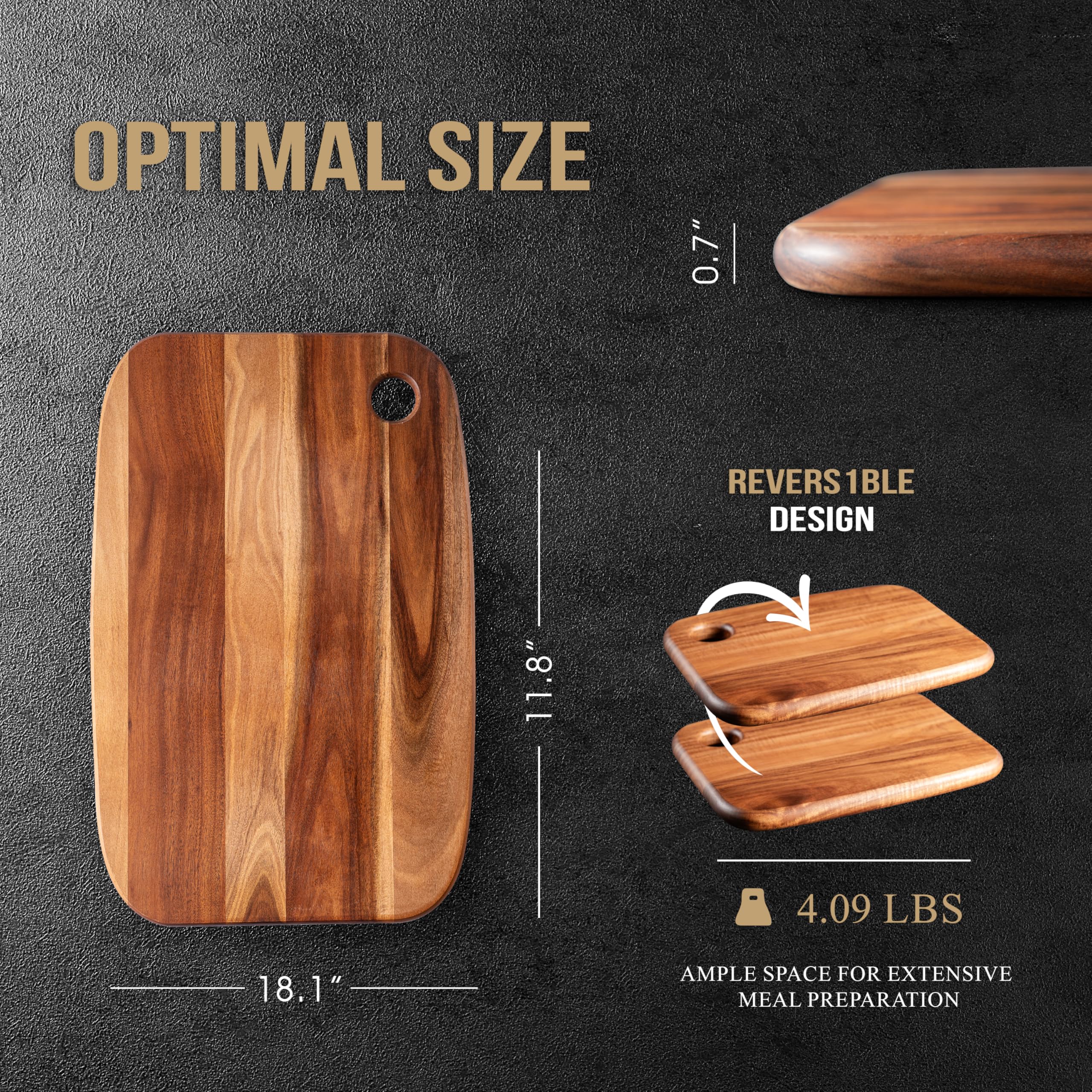 James.F Large Acacia Wood Cutting Board | Heavy Duty Kitchen Serving Board