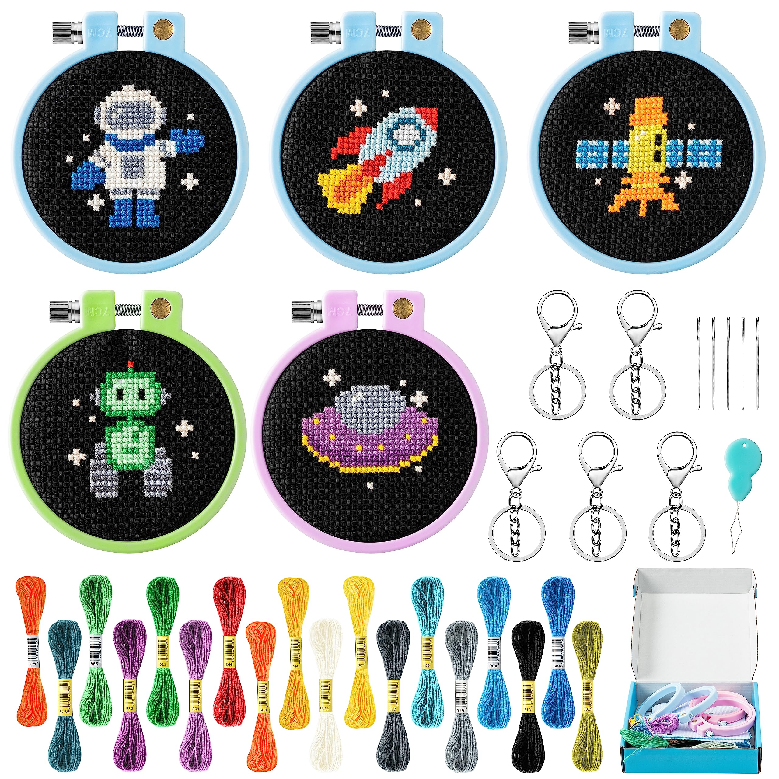 WATINC Space Embroidery Cross Stitch Kit for Kids - 9PCS Beginner Sewing Set