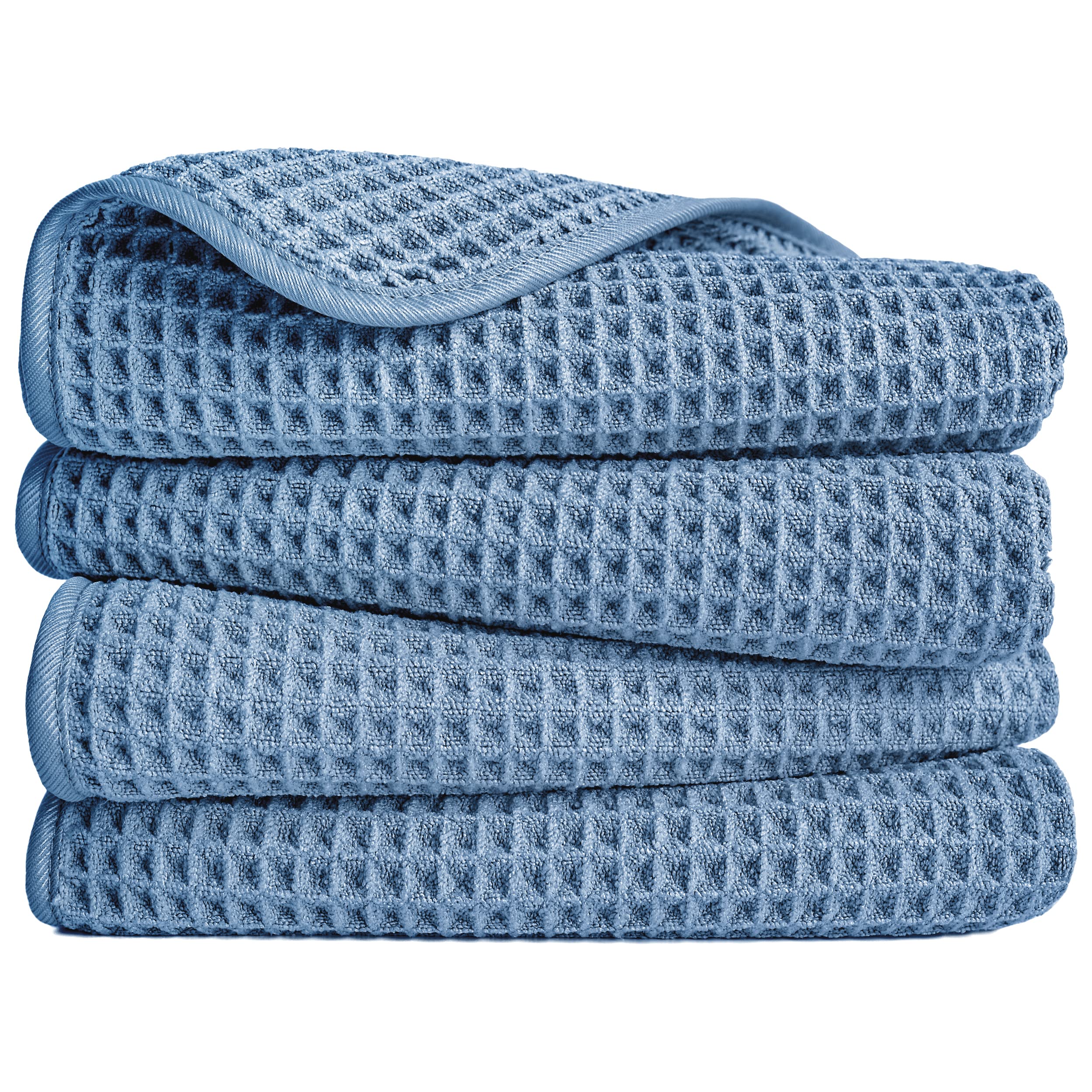 Polyte Microfibre Hand Towels – 4 Pack Waffle Weave Quick Dry Blue