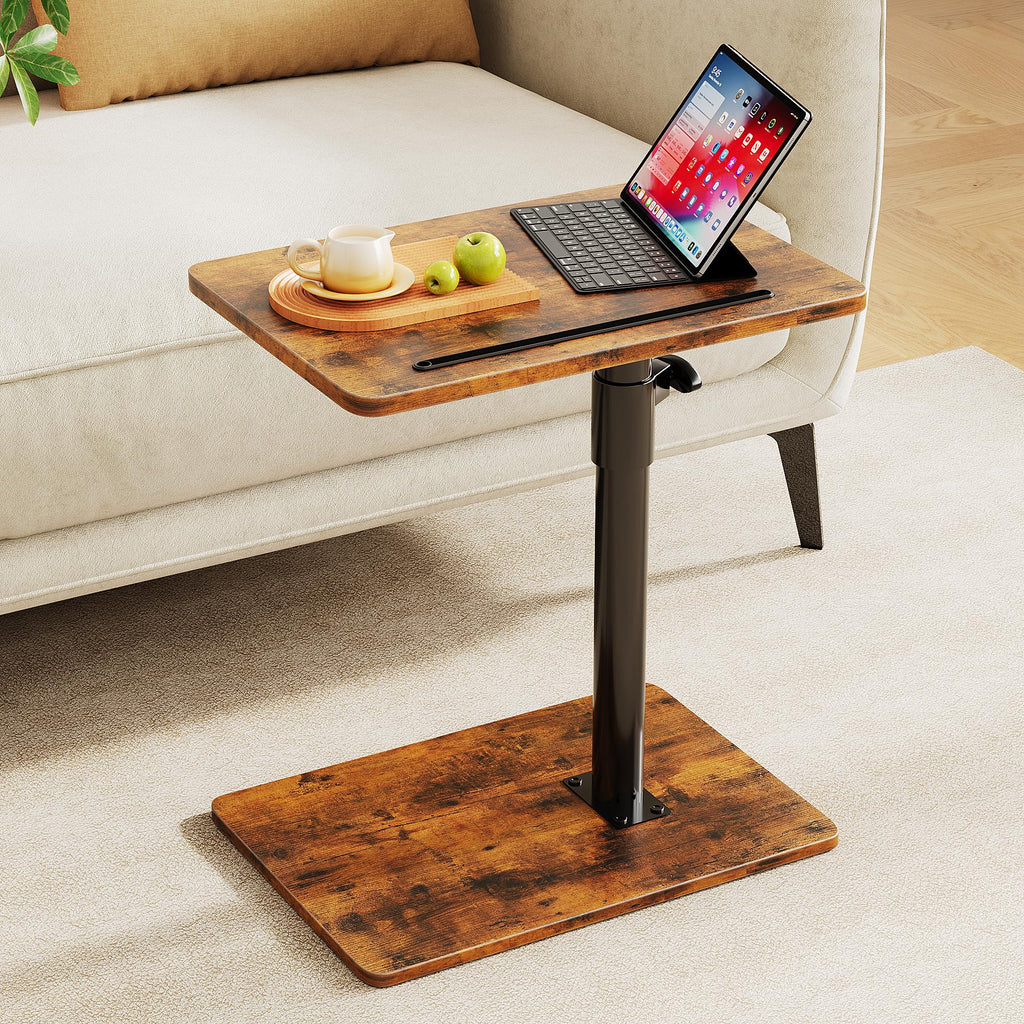 CAIYUN C Shaped Side Table, Height Adjustable Swivel 360° Rotating, Brown End Table for Small Spaces - image 2