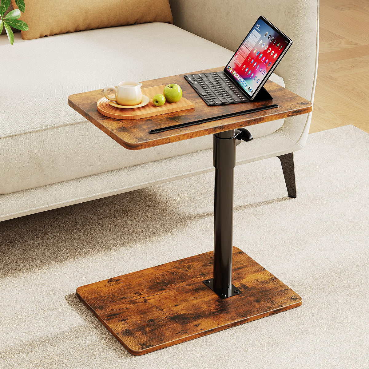 CAIYUN C Shaped Side Table, Height Adjustable Swivel 360° Rotating, Brown End Table for Small Spaces - image 2