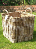 Square Wicker Log Basket with Hessian Liner - 3 Sizes