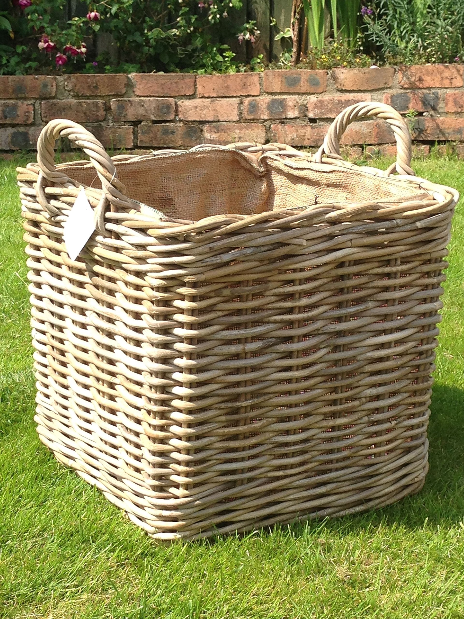 Square Wicker Log Basket with Hessian Liner - 3 Sizes
